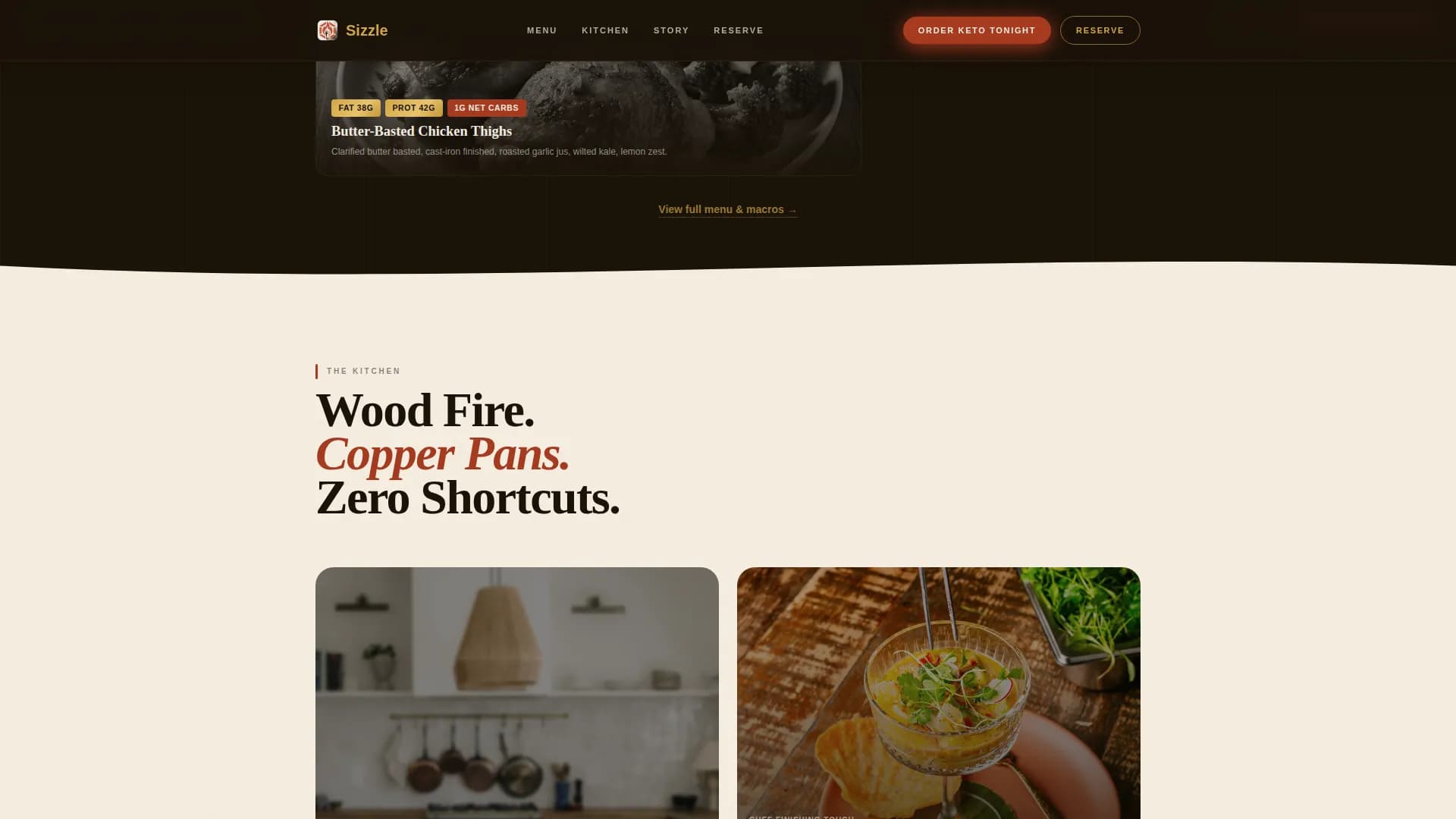 Sizzle — Simple Keto Restaurant Landing Page Template