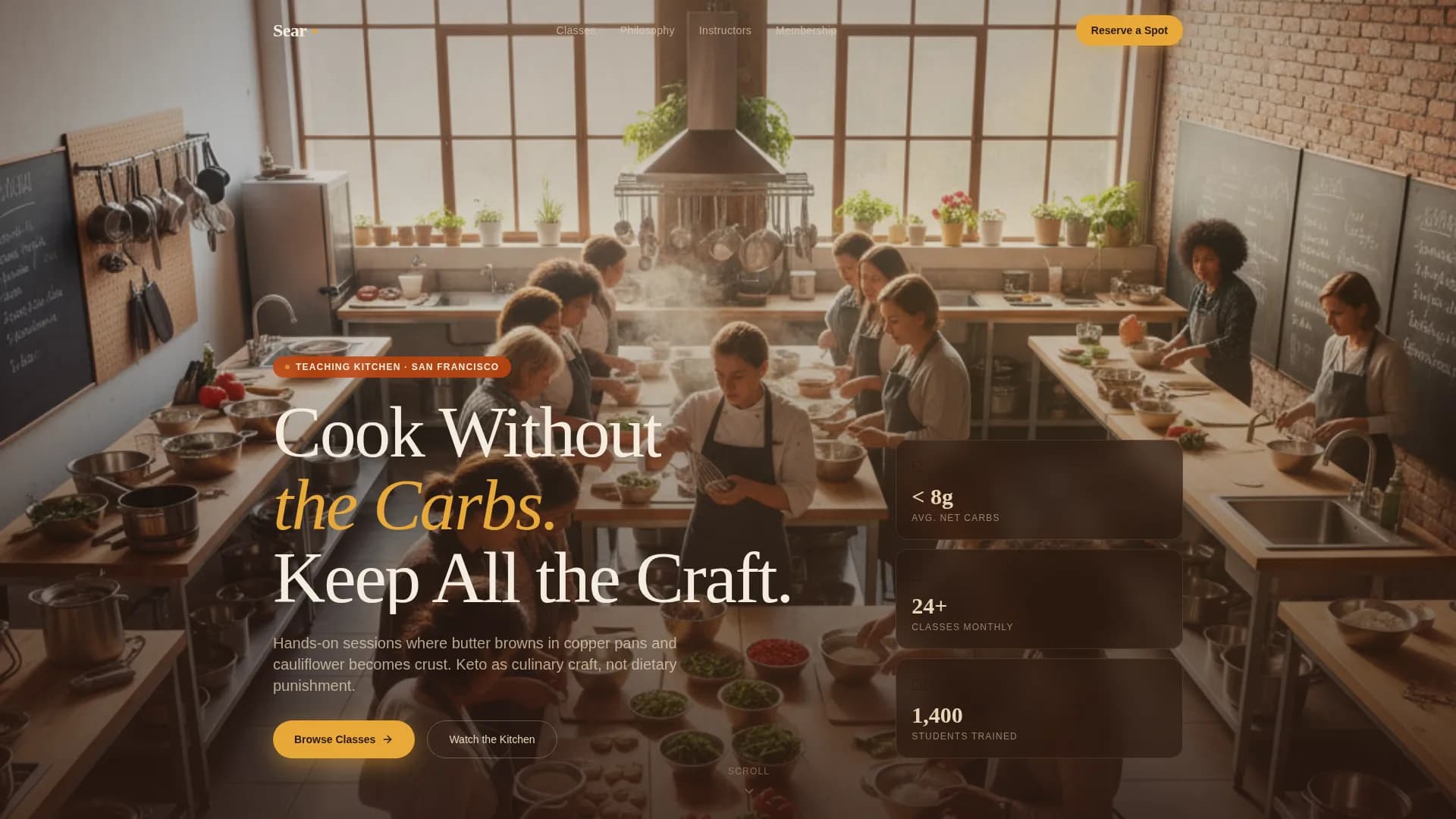 Sear — Keto Cooking Workshop Landing Page Template