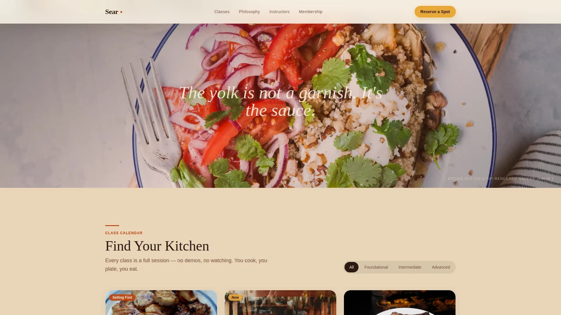 Sear — Keto Cooking Workshop Landing Page Template