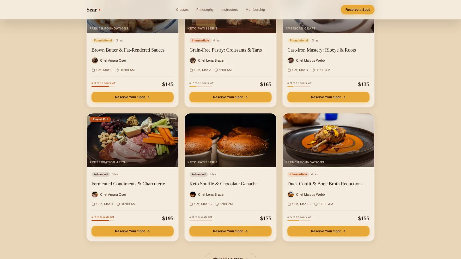 Sear — Keto Cooking Workshop Landing Page Template