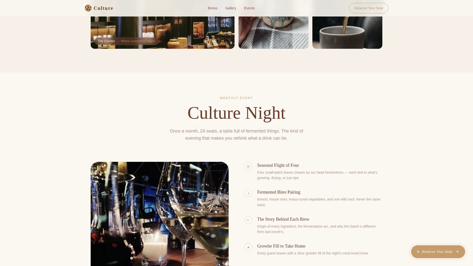 Culture — Kombucha Probiotic Bar Landing Page Template