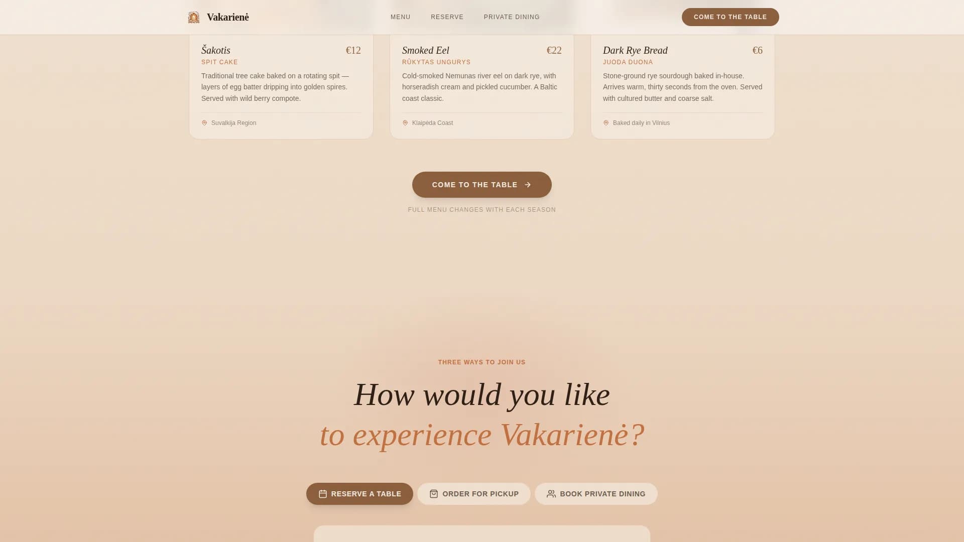 Baltic — Elite Dining Experience Landing Page Template