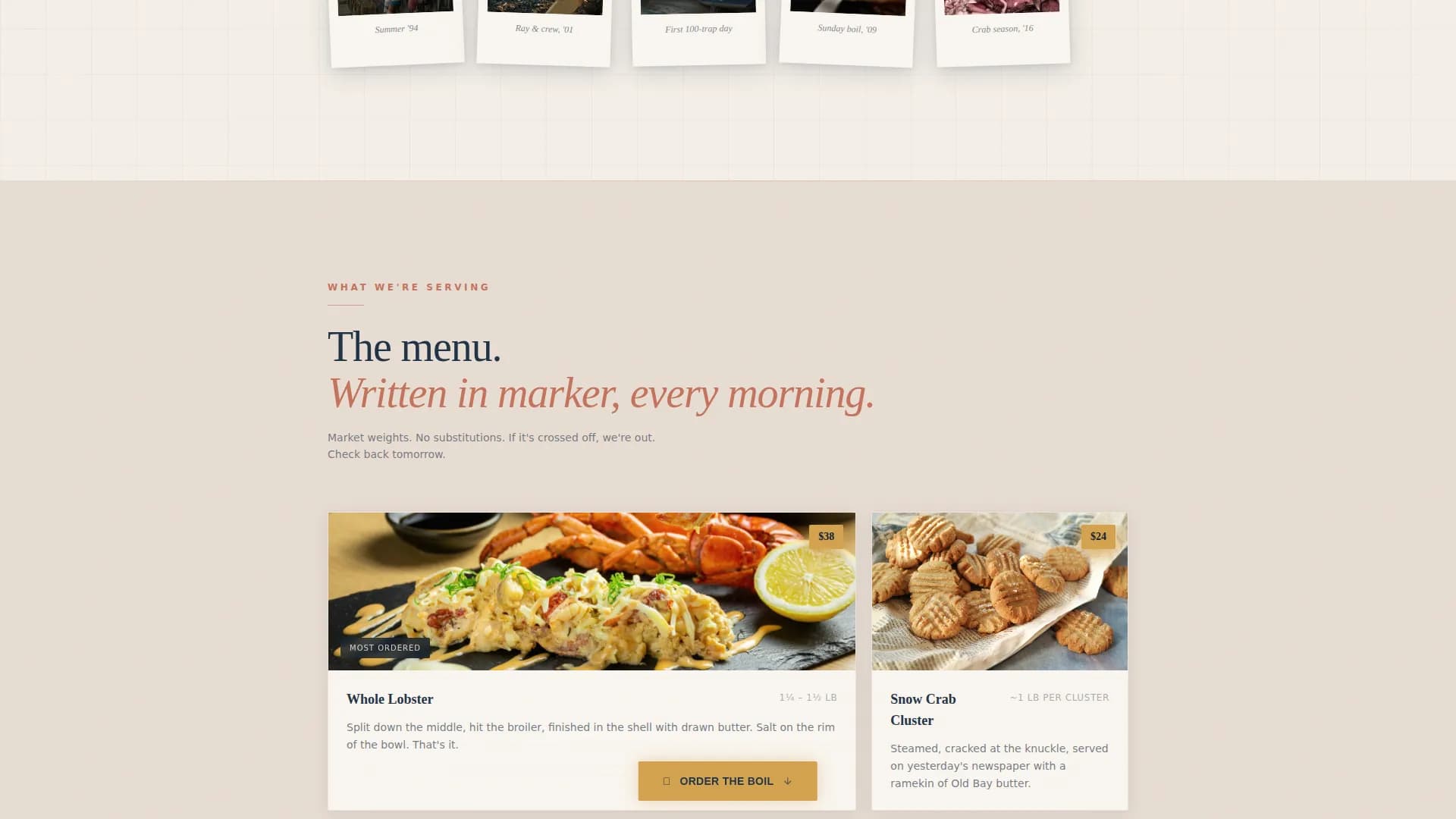 Harbor — Premium Seafood Shack Landing Page Template
