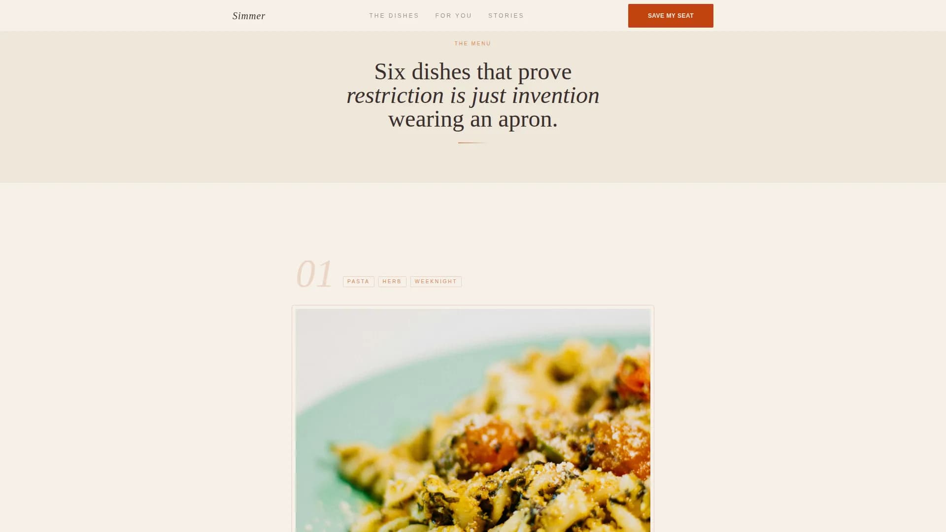 Simmer — Gut-Friendly Low-FODMAP Cooking Class Landing Page Template