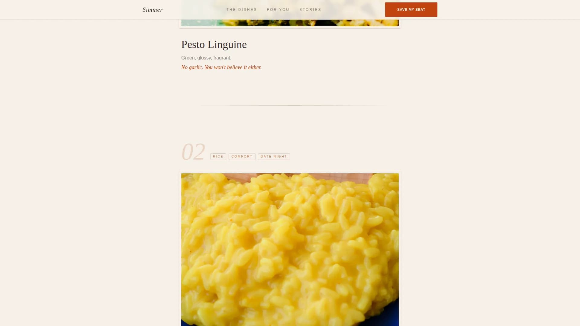 Simmer — Gut-Friendly Low-FODMAP Cooking Class Landing Page Template