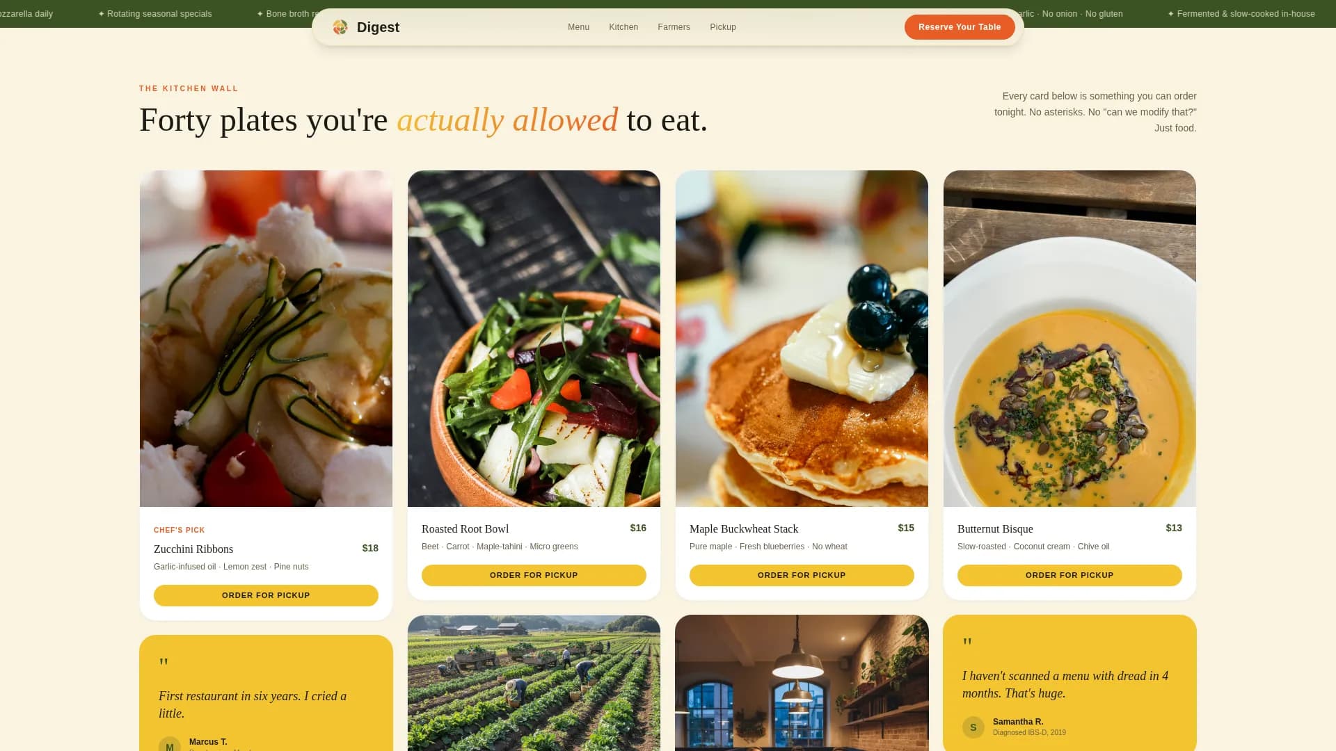 Table — Conscious Allergen-Free Dining Landing Page Template