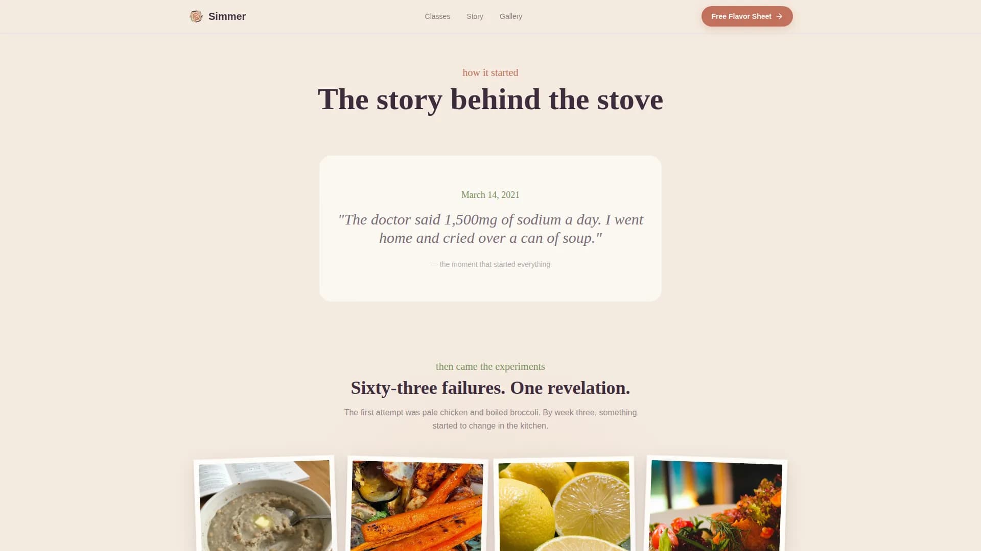Simmer — Flavorful Low-Sodium Cooking Class Landing Page Template