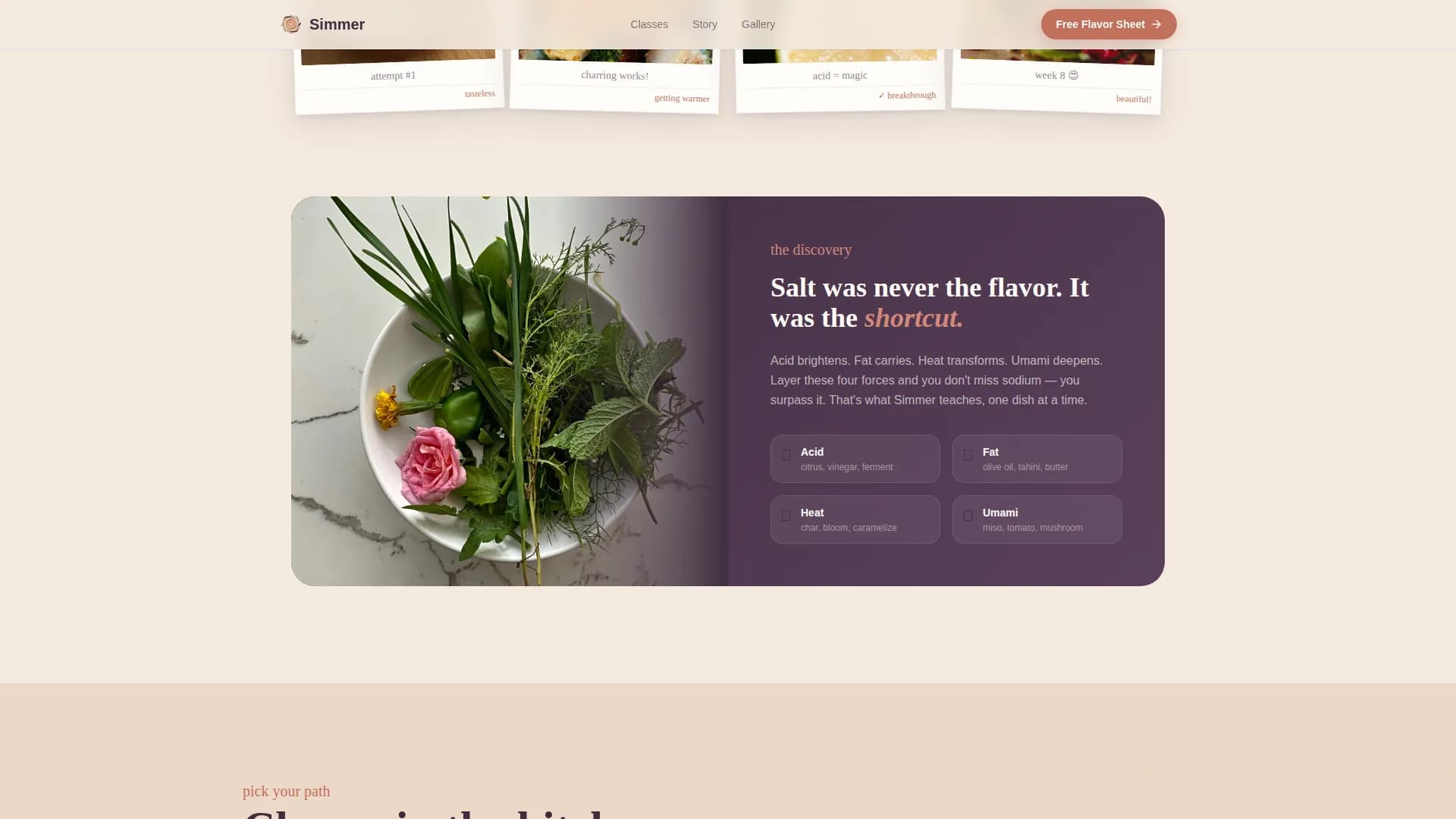 Simmer — Flavorful Low-Sodium Cooking Class Landing Page Template