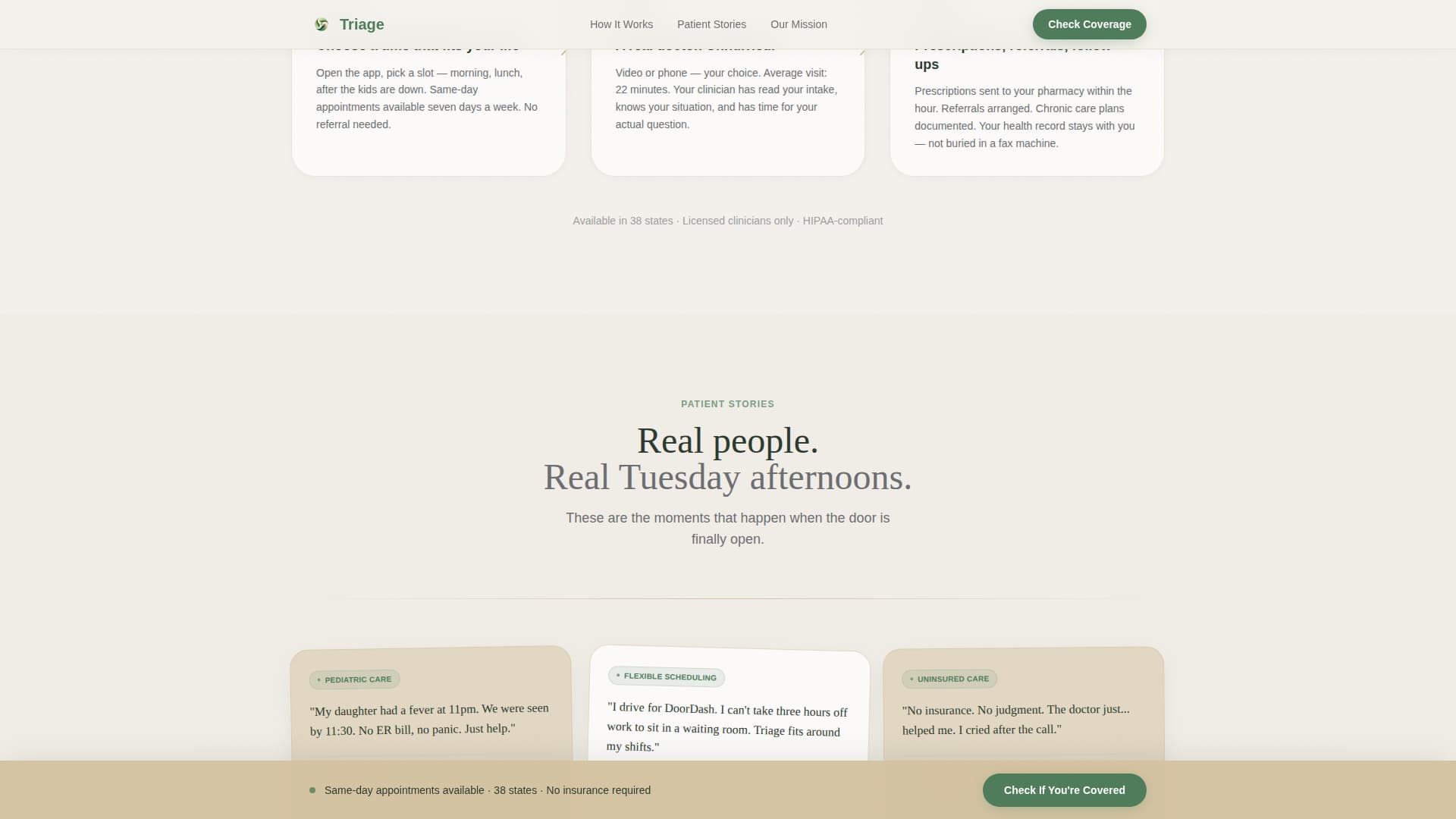 Triage - Compassionate Telehealth Landing Page Template