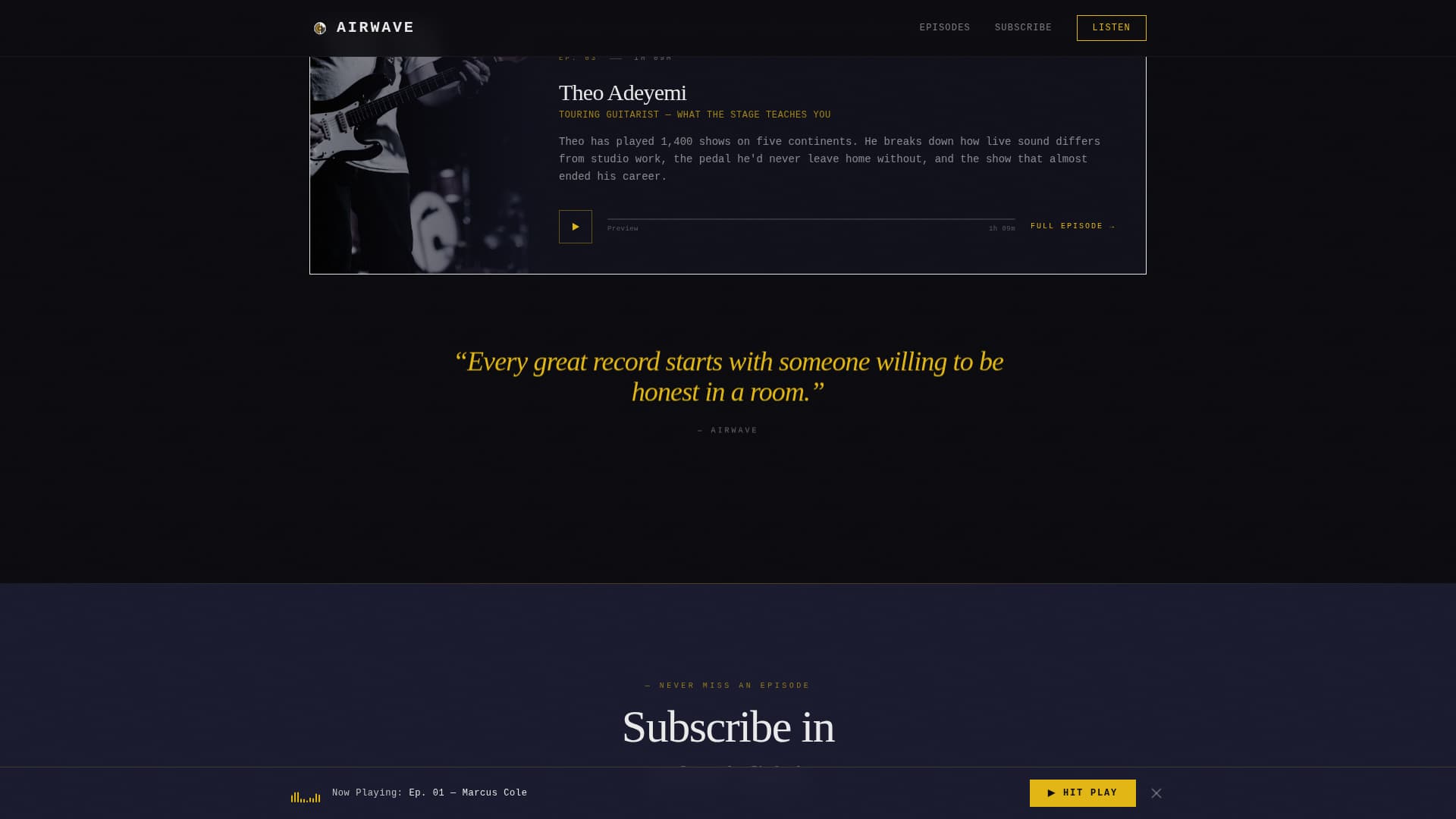 Airwave — Epic Music Podcast Landing Page Template
