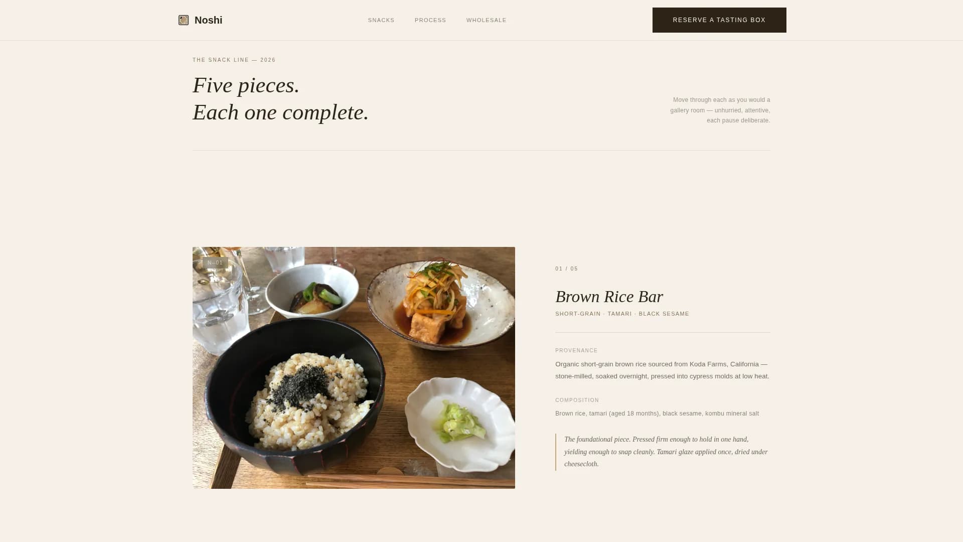 Noshi — Premium Macrobiotic Snack Landing Page Template