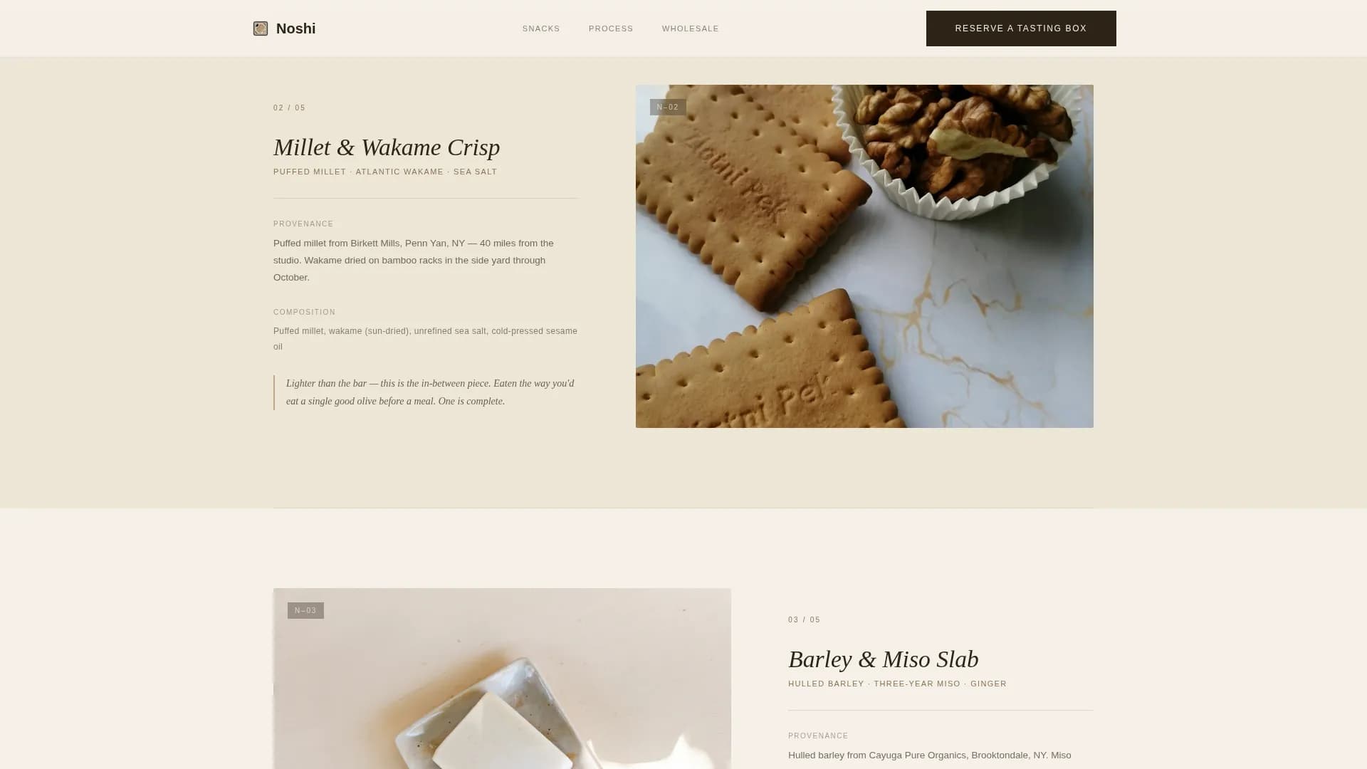 Noshi — Premium Macrobiotic Snack Landing Page Template