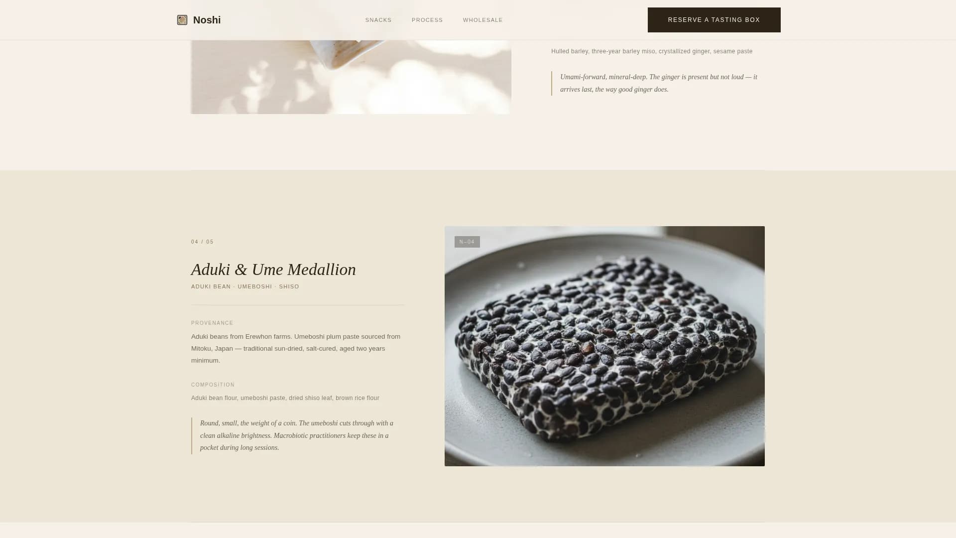 Noshi — Premium Macrobiotic Snack Landing Page Template