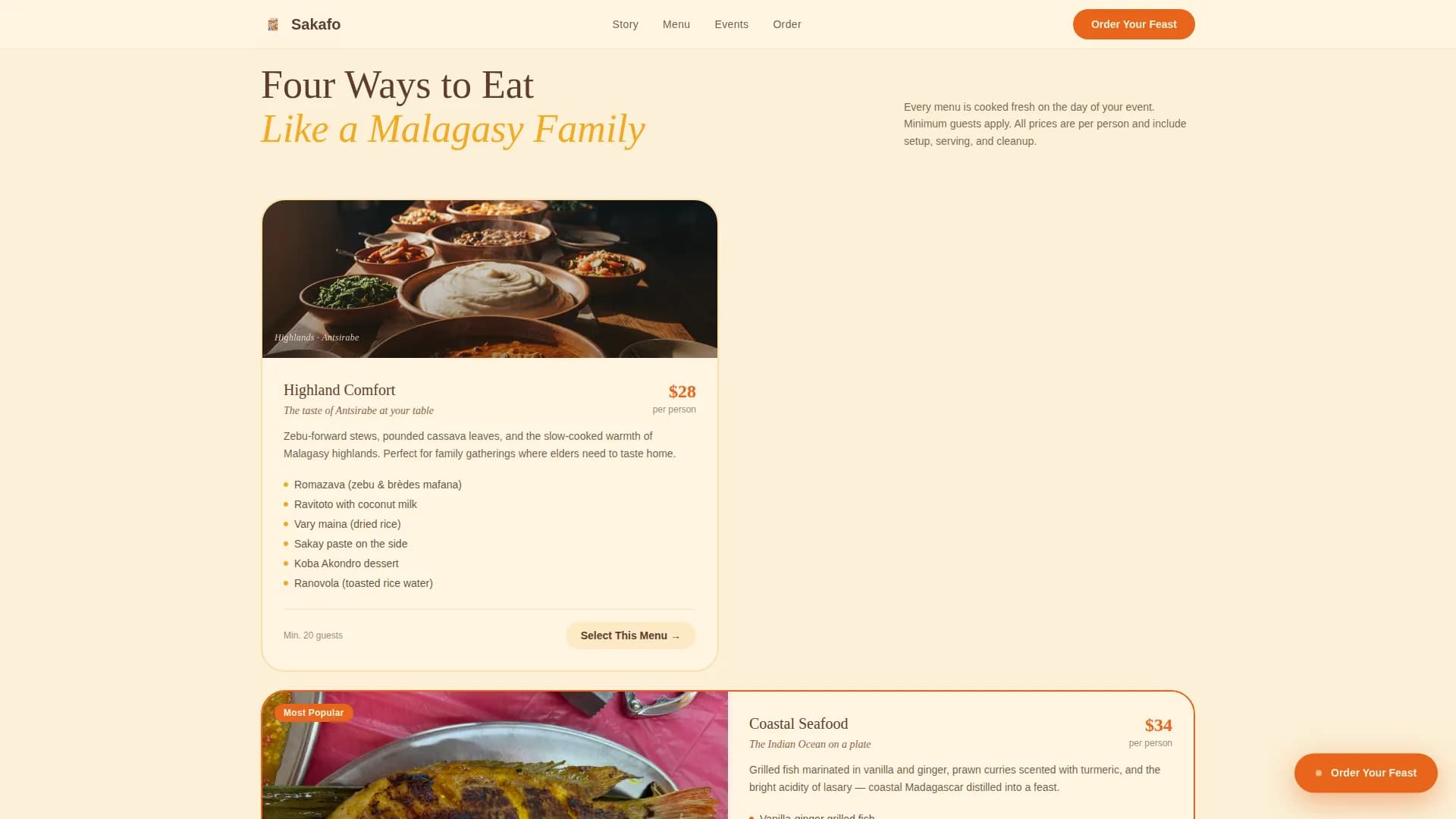 Sakafo - Authentic Malagasy Catering Landing Page Template