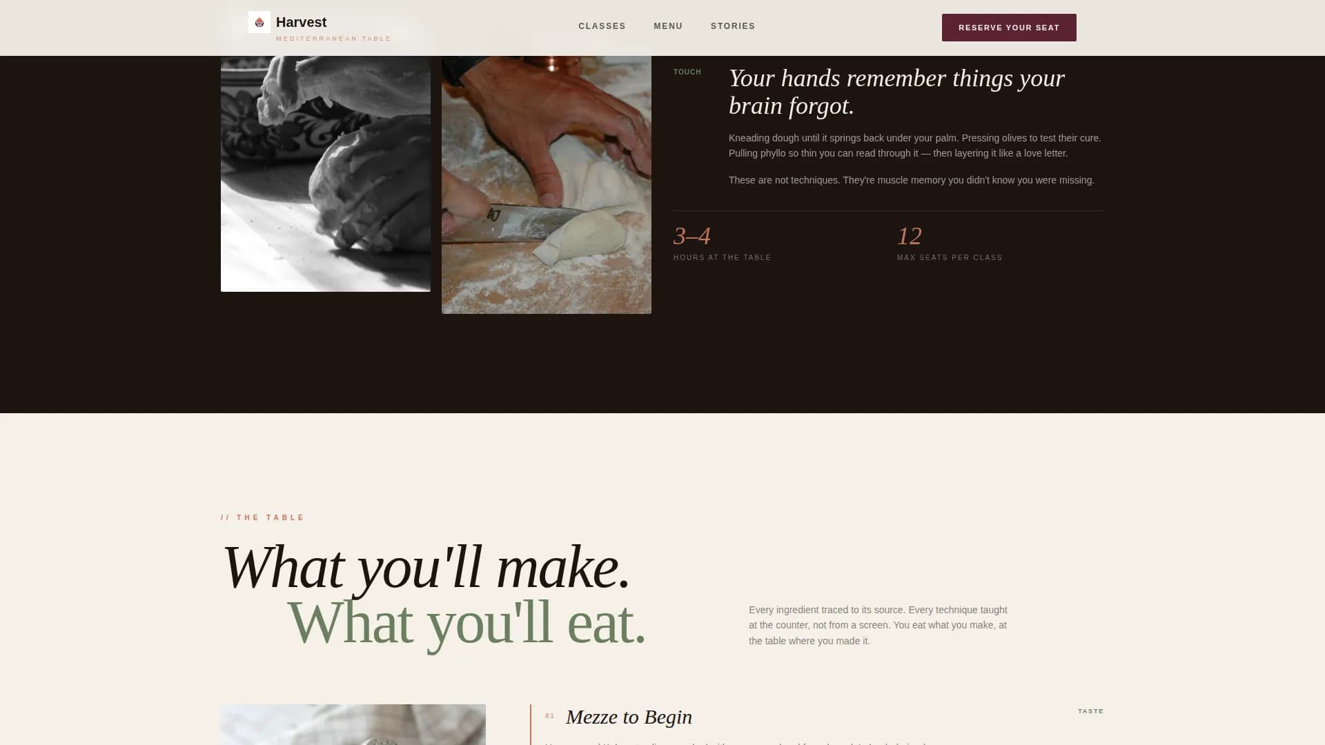 Harvest — Artisan Mediterranean Class Landing Page Template
