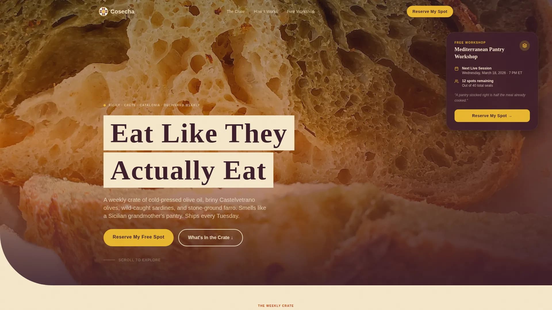 Cosecha - Mediterranean Pantry Workshop Landing Page Template