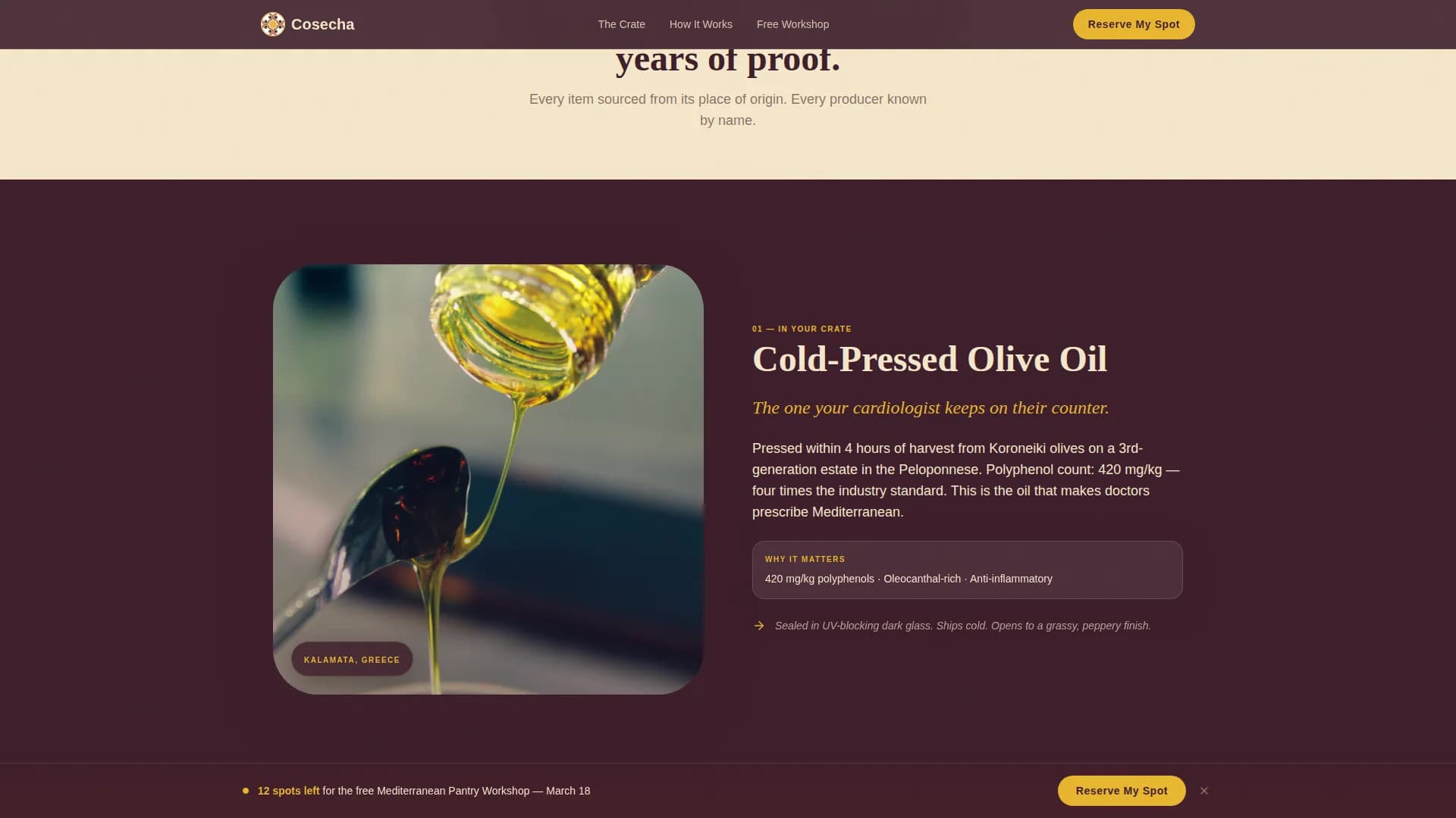 Cosecha - Mediterranean Pantry Workshop Landing Page Template