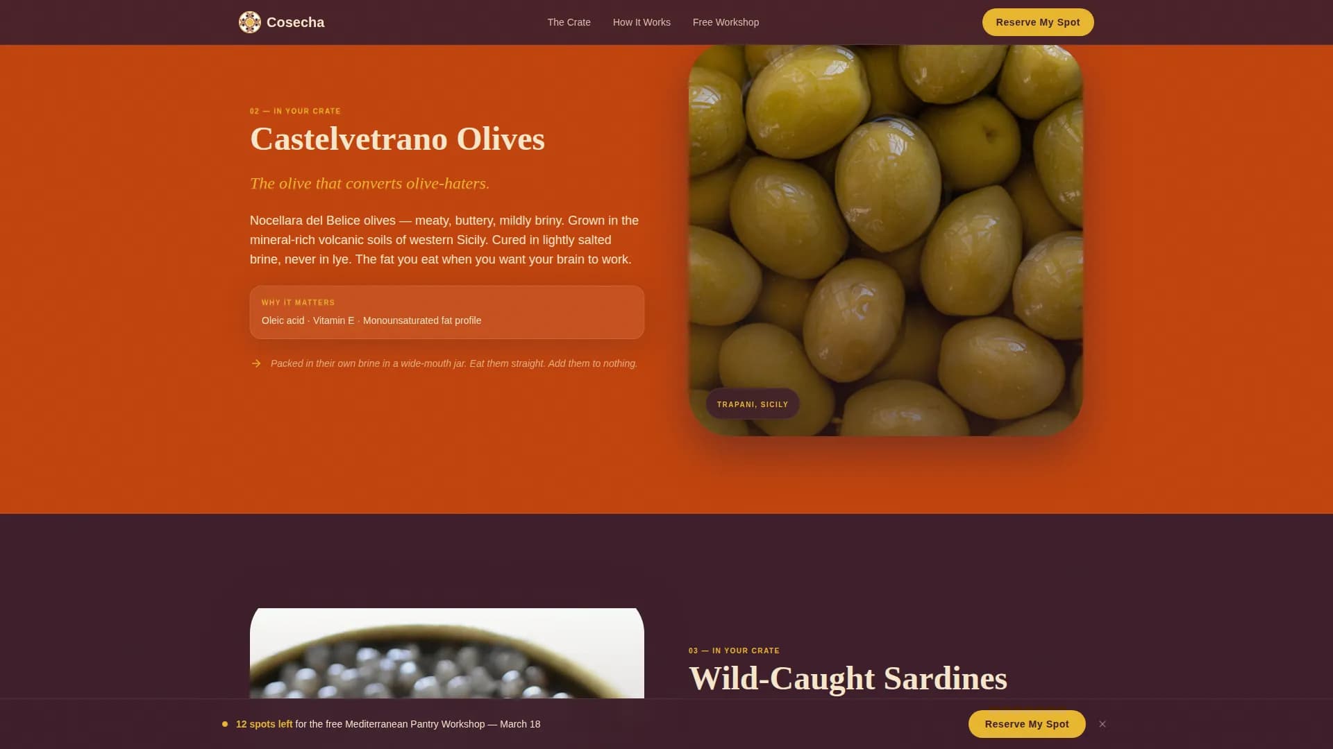 Cosecha - Mediterranean Pantry Workshop Landing Page Template
