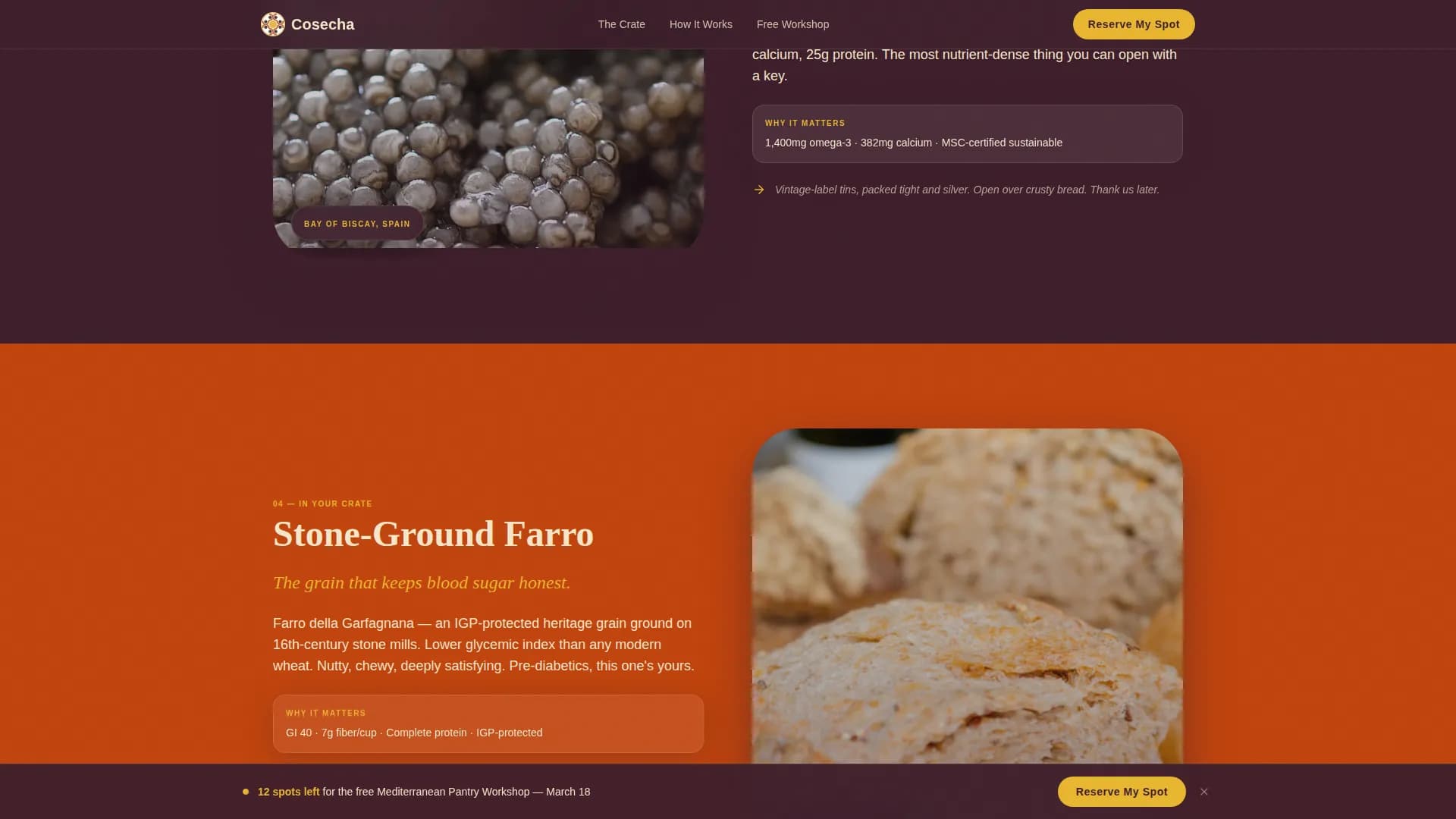 Cosecha - Mediterranean Pantry Workshop Landing Page Template