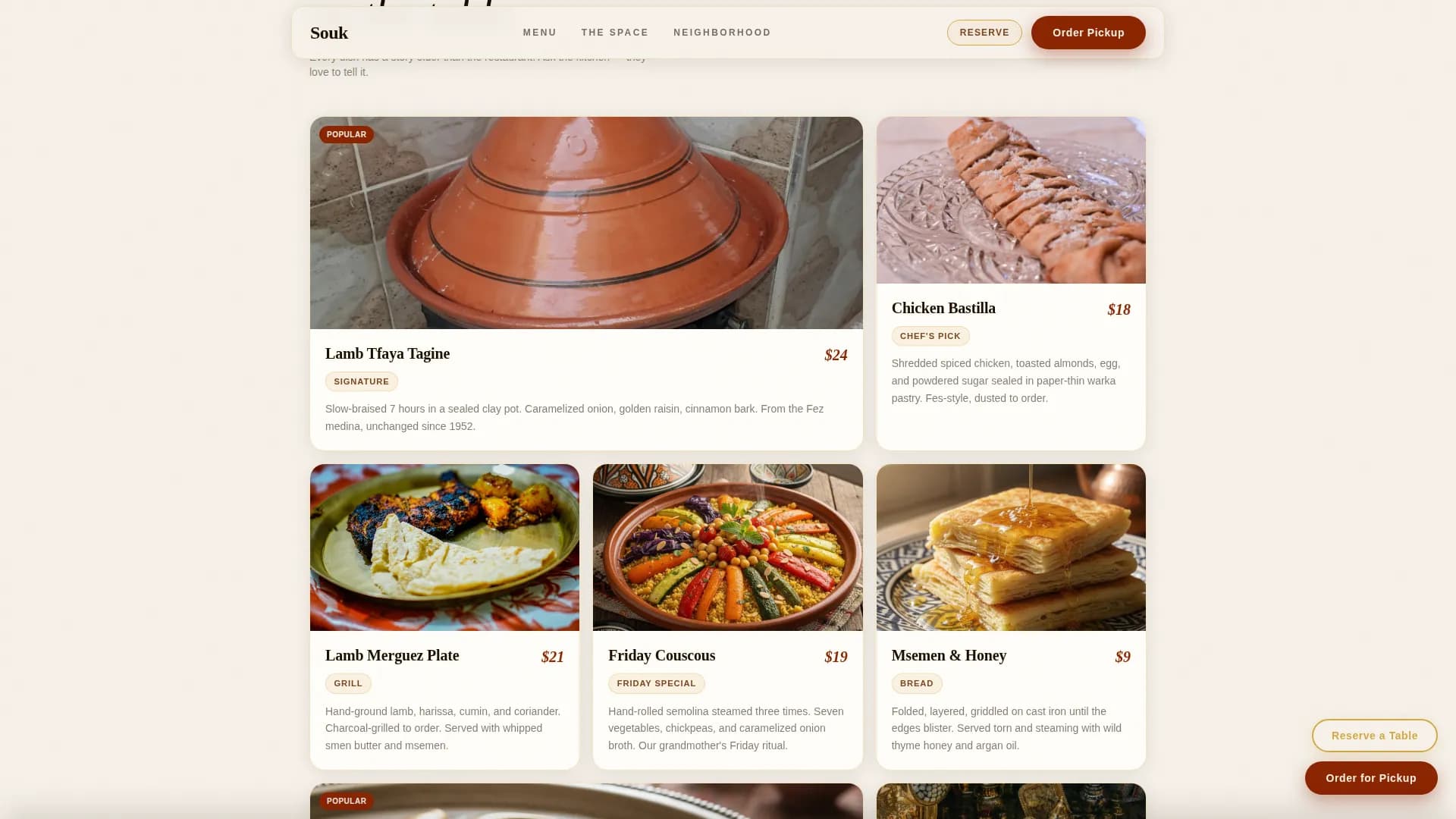 Souk — Moroccan Dining Landing Page Template