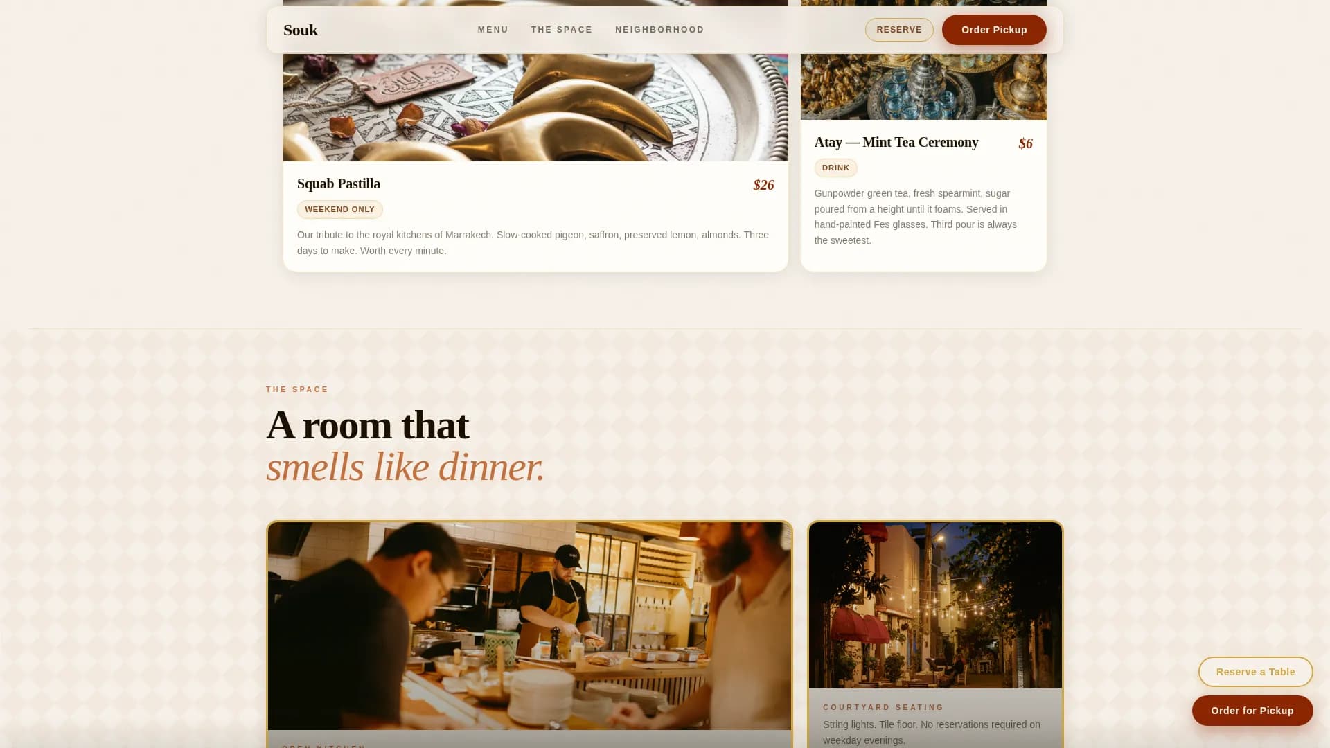 Souk — Moroccan Dining Landing Page Template