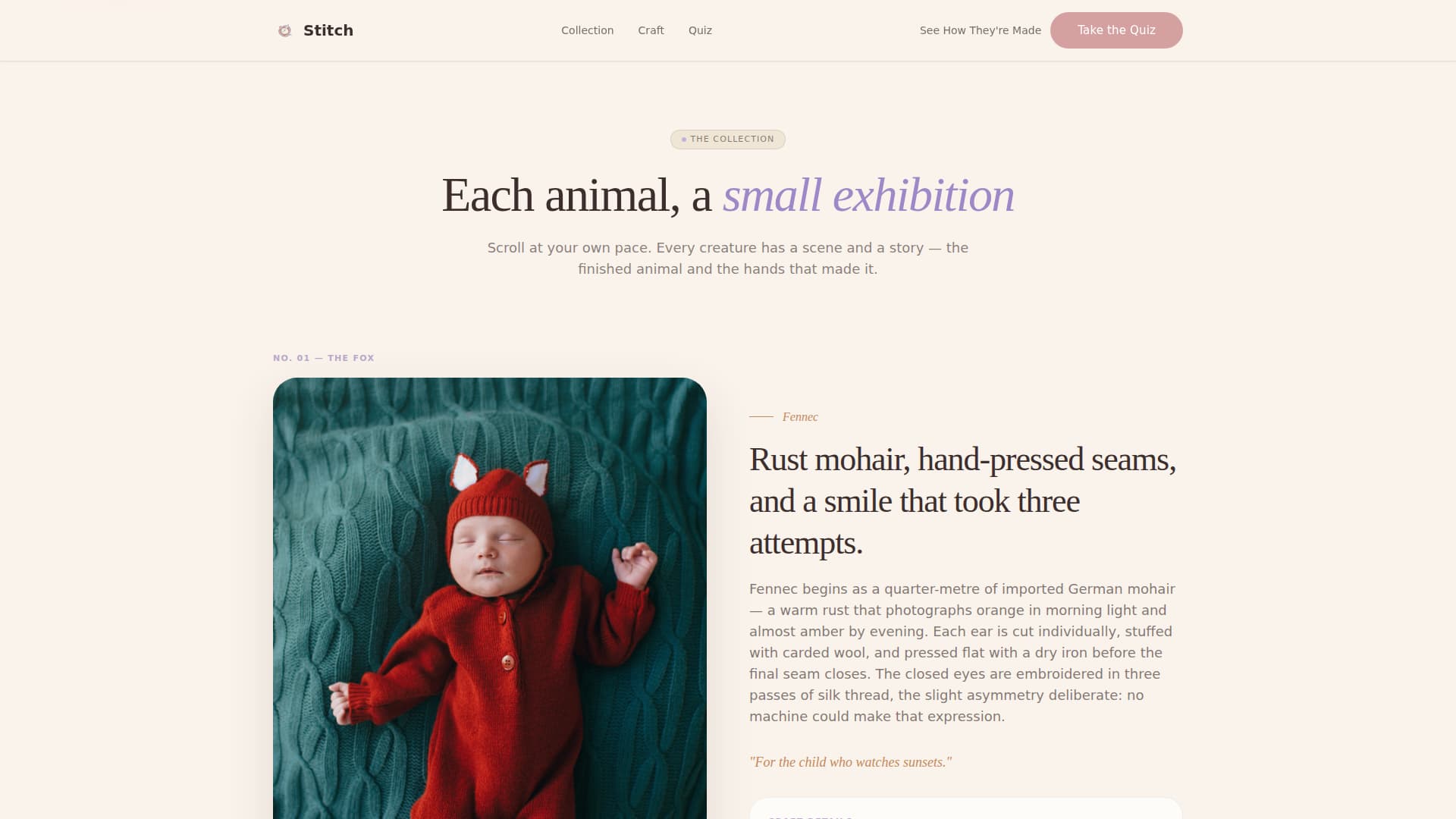 Stitch — Artisan Toy Manufacturing Landing Page Template