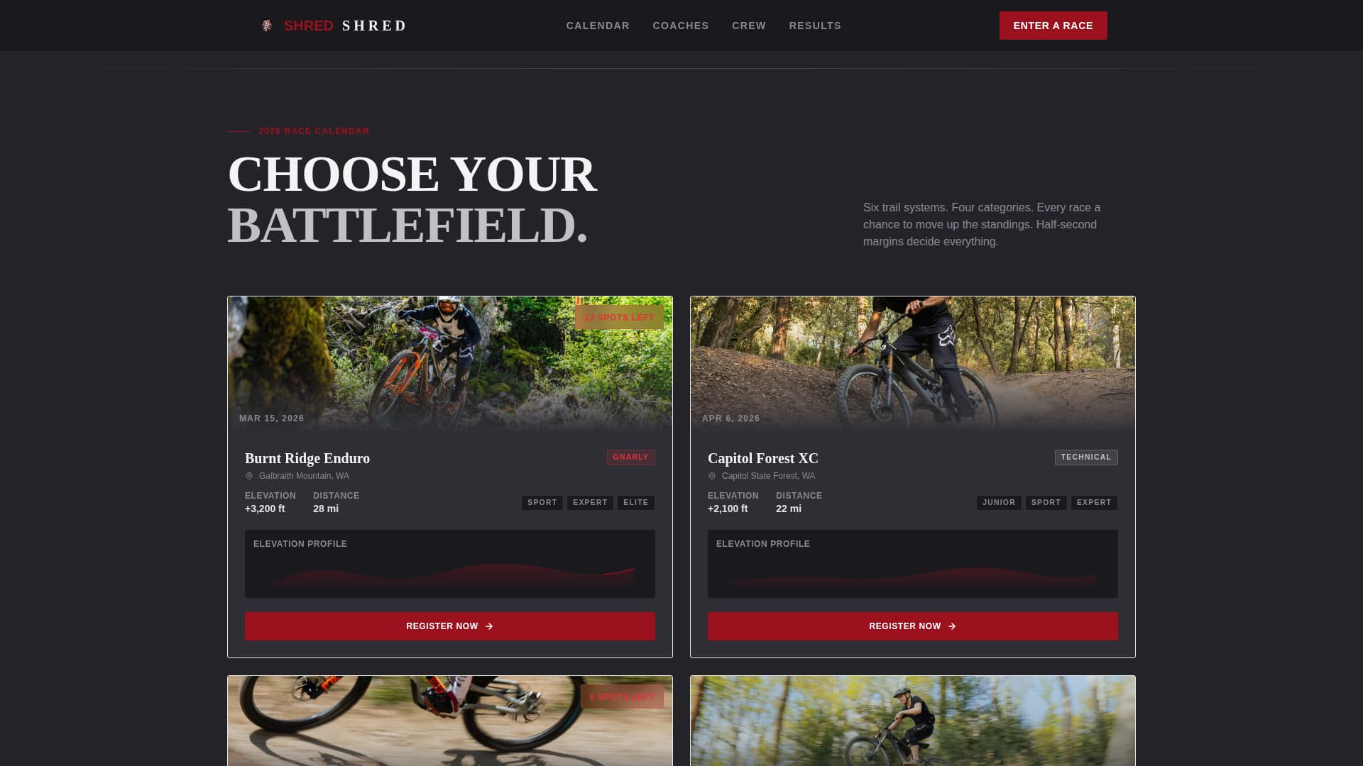 Shred - Competitive Mountain Biking Landing Page Template