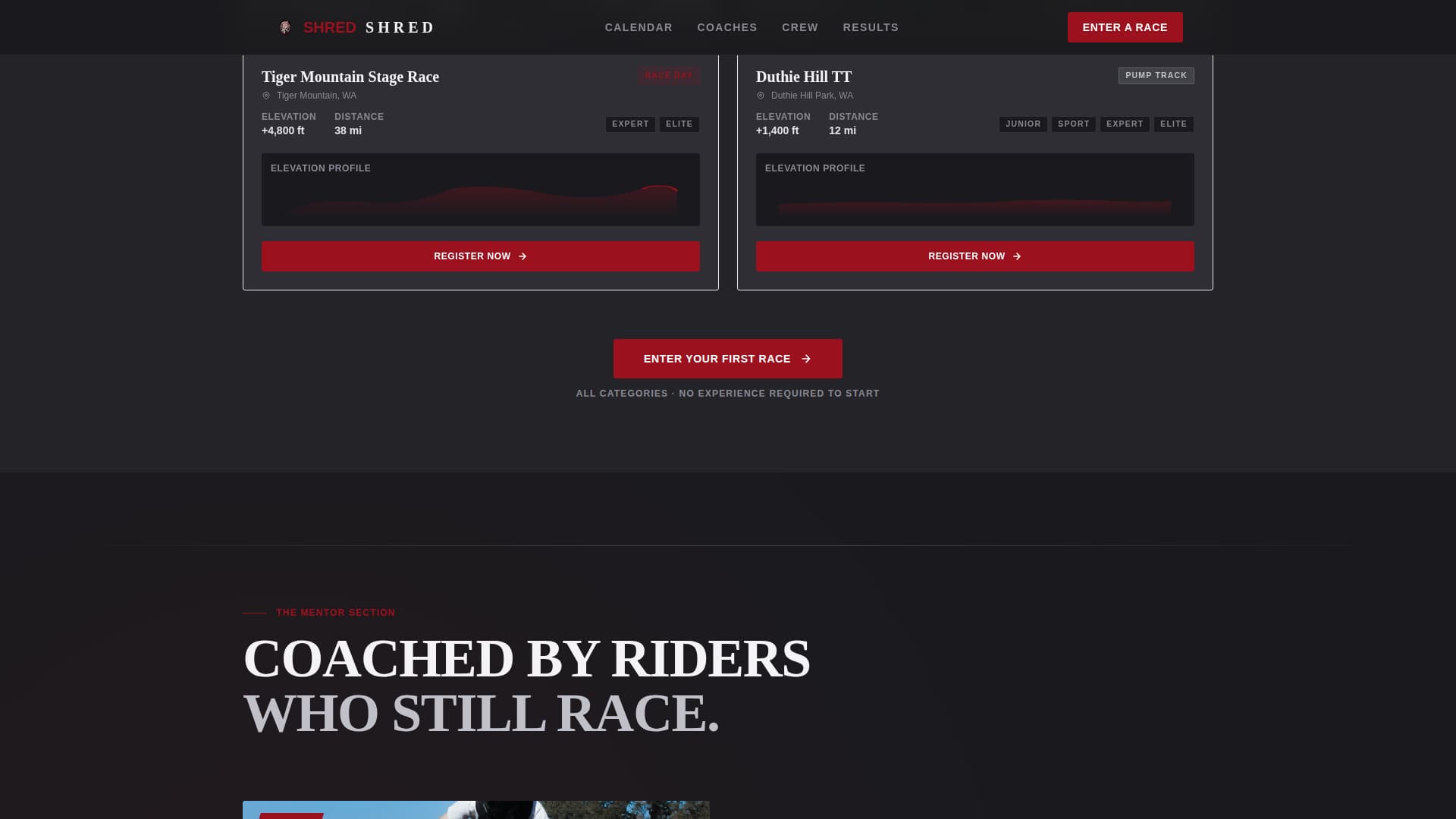 Shred - Competitive Mountain Biking Landing Page Template