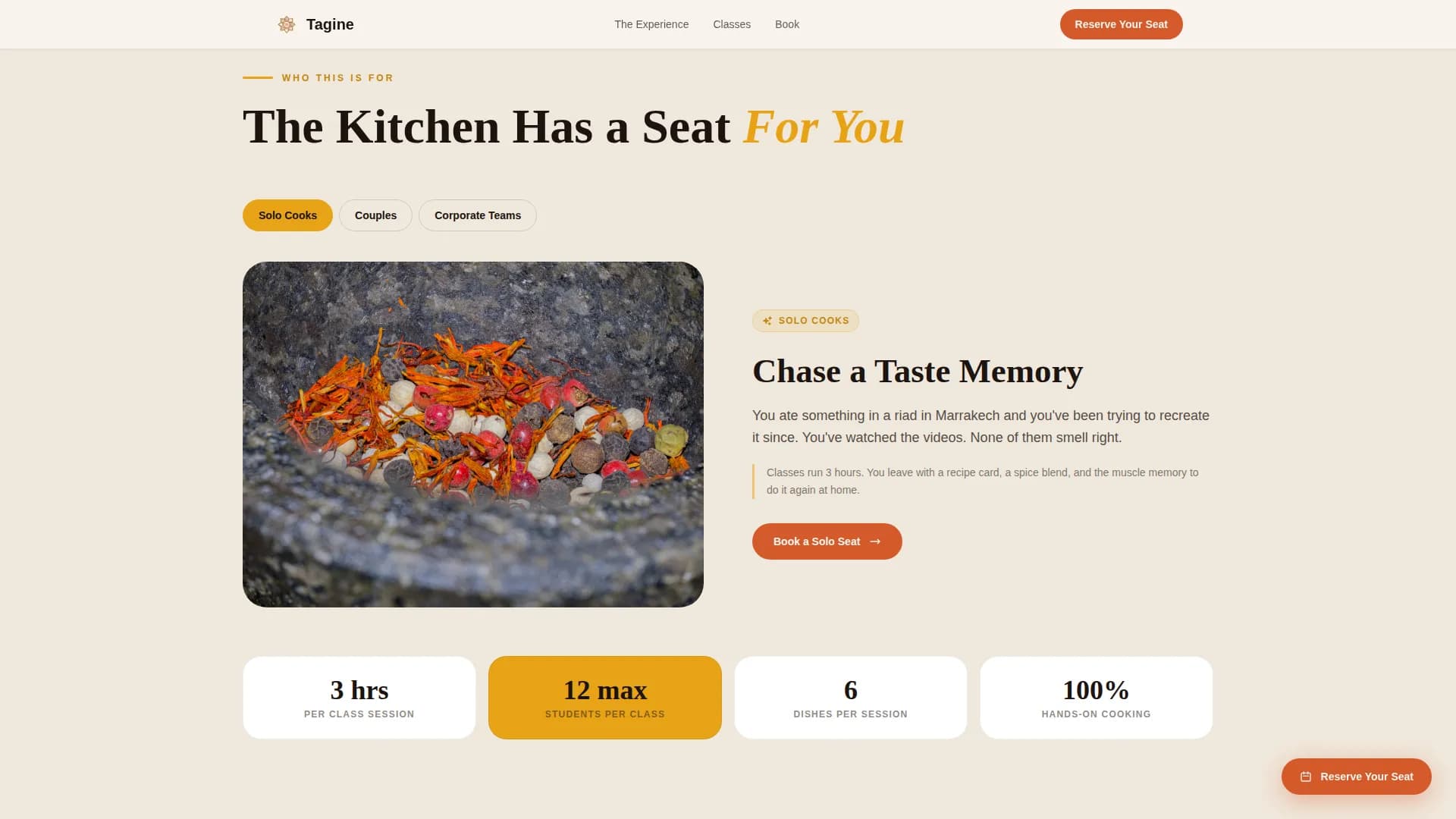Tagine — Moroccan Cooking Class Landing Page Template