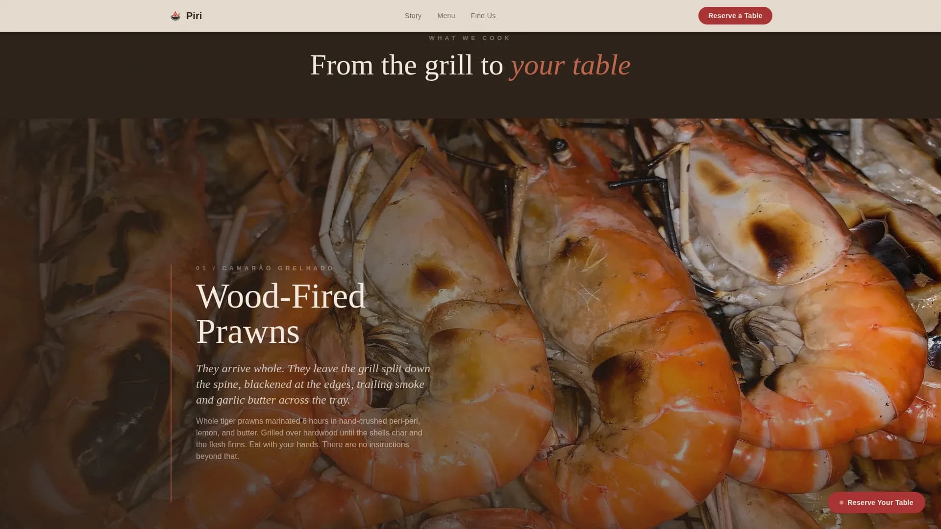 Piri - Authentic Mozambican Restaurant Landing Page Template
