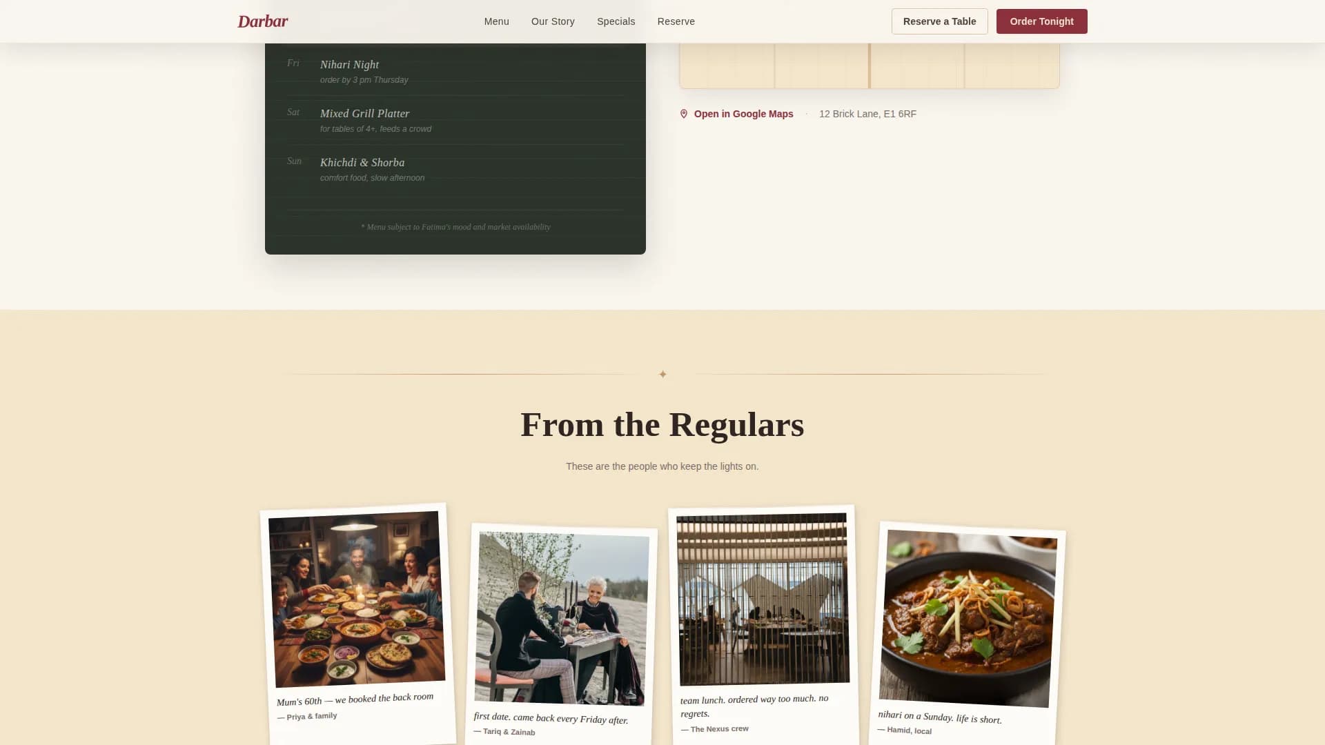 Darbar — Curated Mughlai Cuisine Landing Page Template