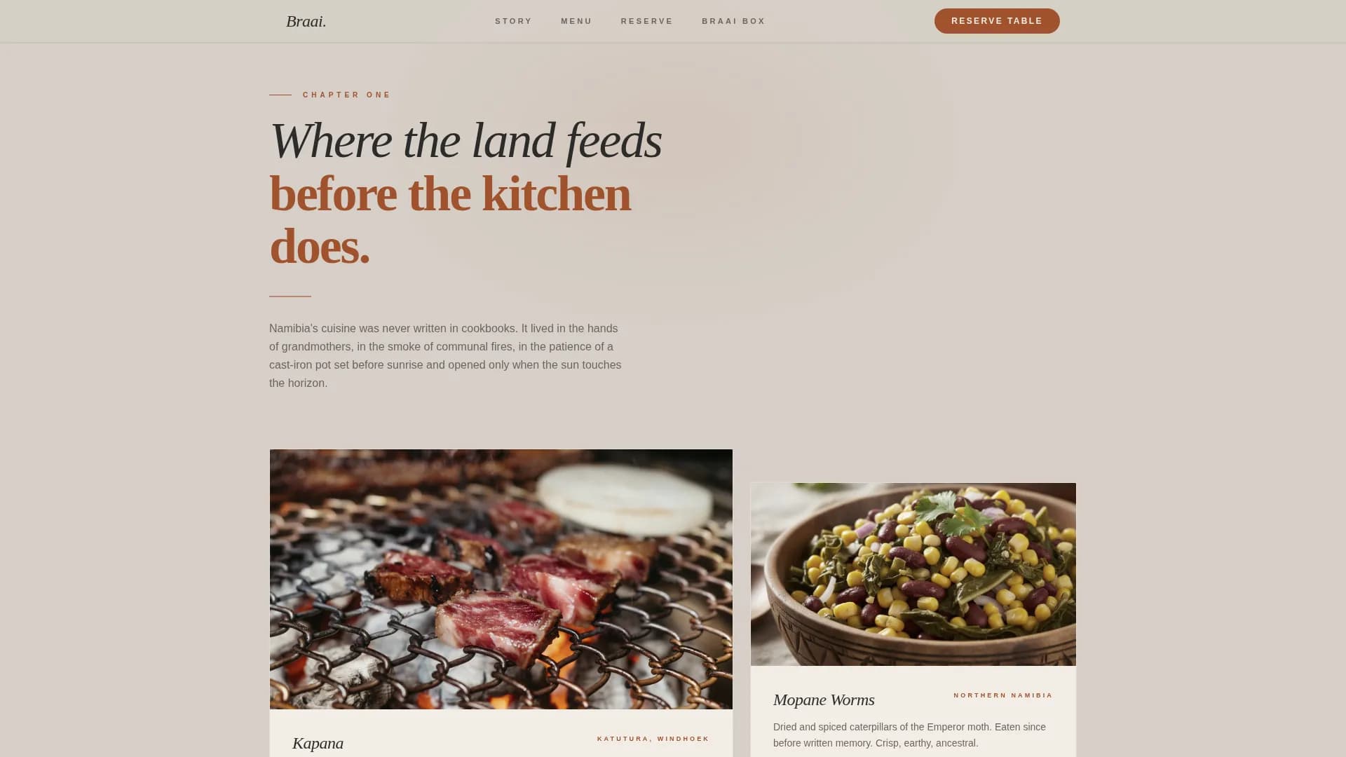 Braai — Signature Namibian Dining Landing Page Template