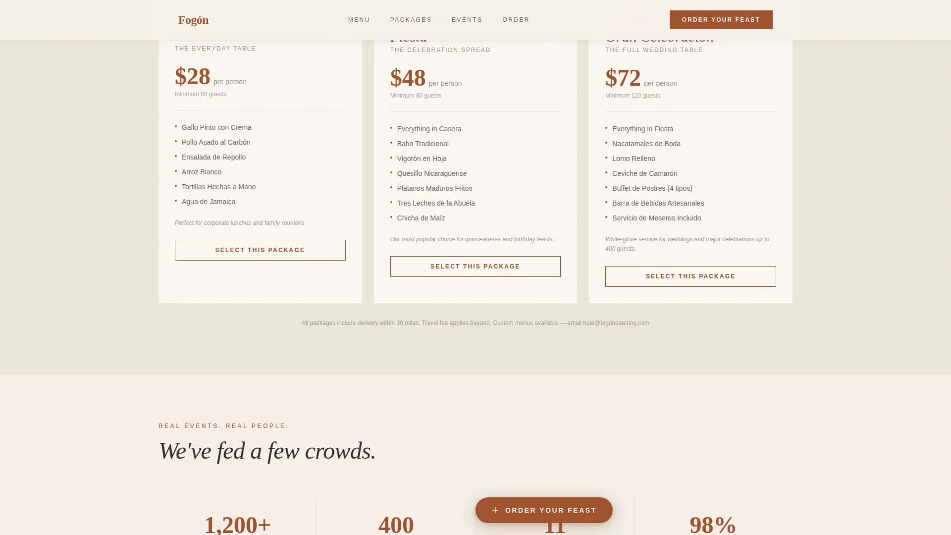 Fogn - Authentic Nicaraguan Catering Landing Page Template