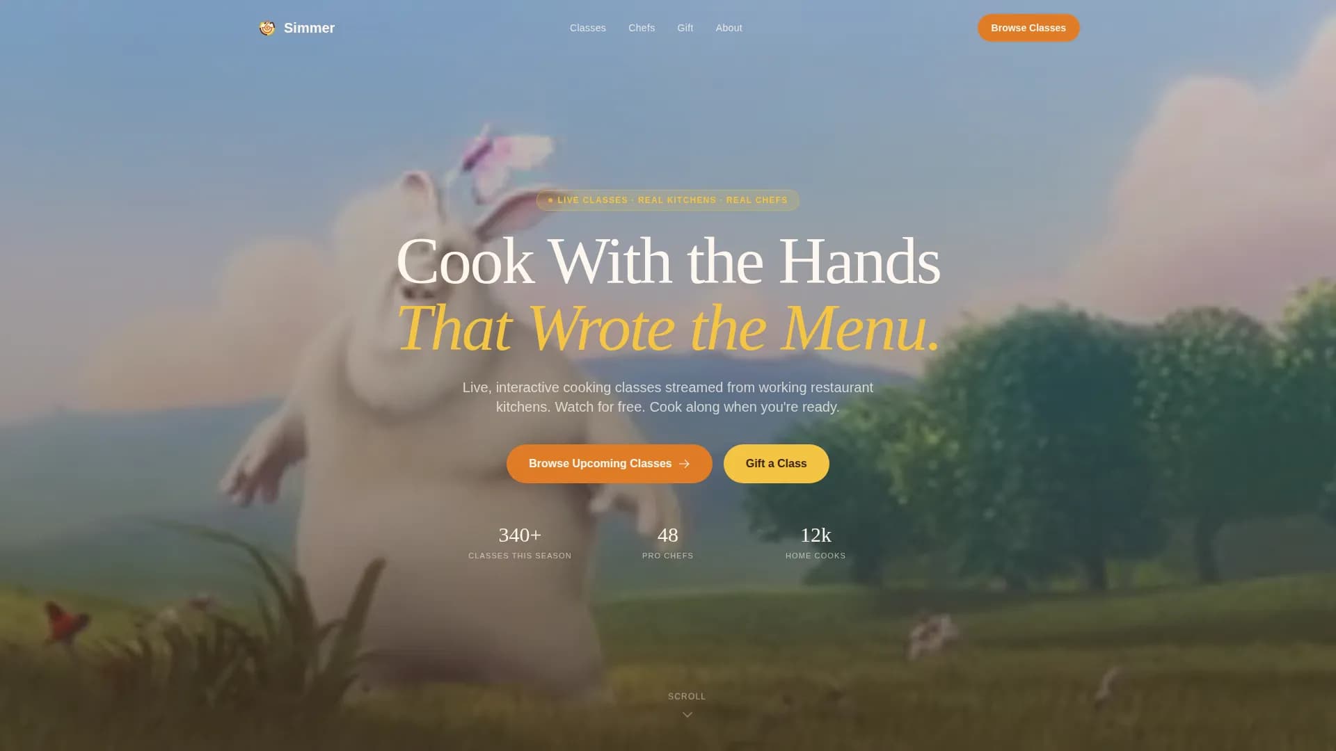 Simmer — Interactive Culinary Workshop Landing Page Template