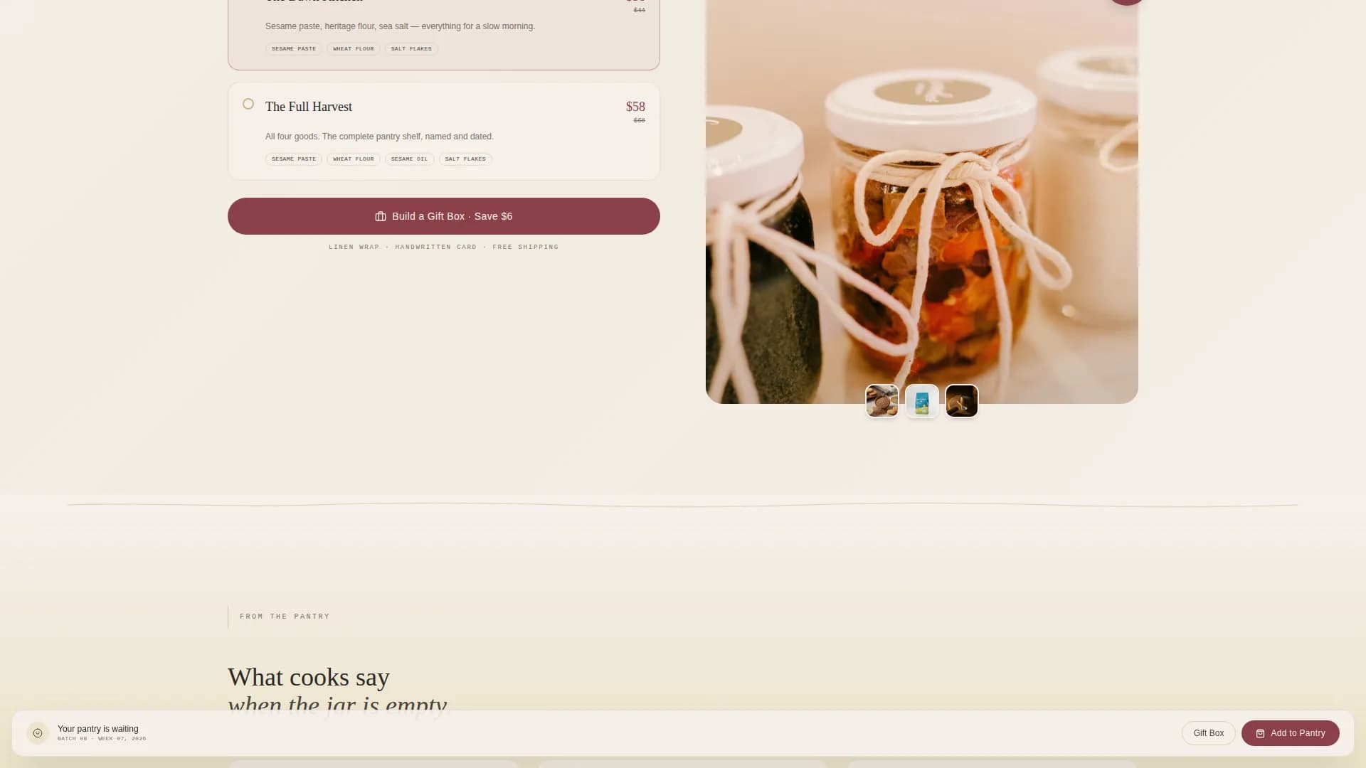 Harvest — Exclusive Artisan Provisions Landing Page Template
