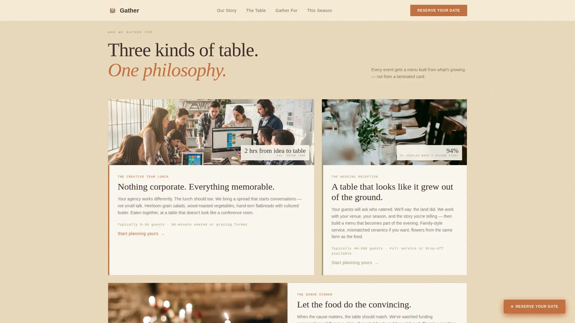 Table — Heirloom Catering Service Landing Page Template