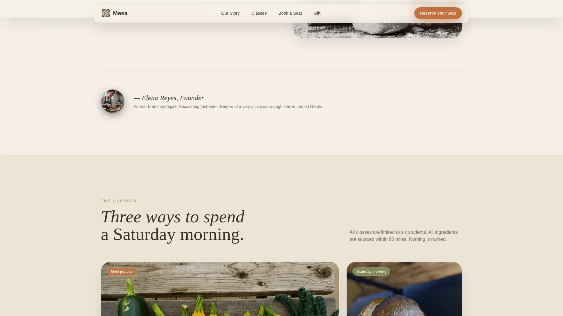 Mesa — Serene Organic Cooking Landing Page Template