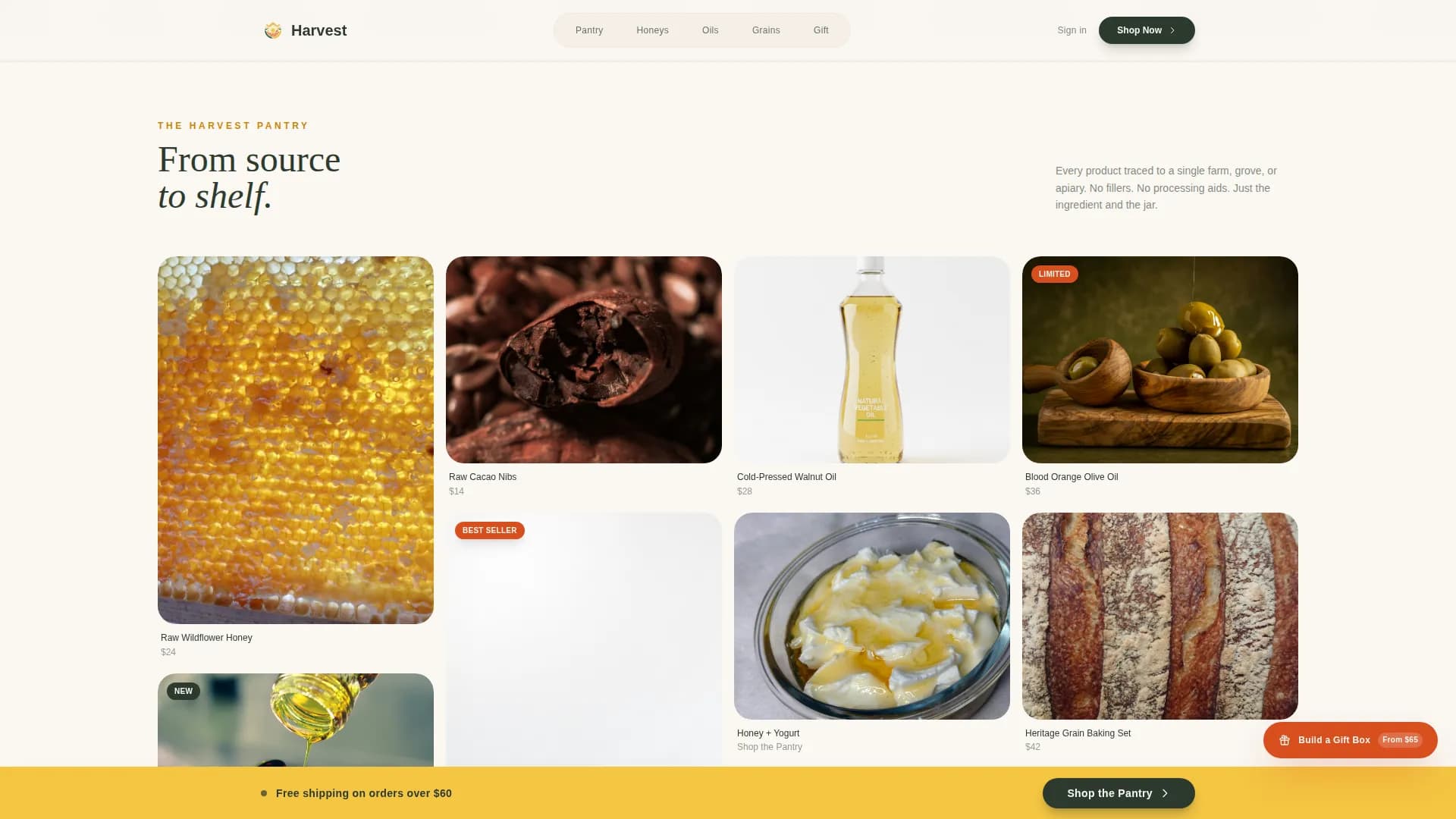 Harvest — Curated Organic Provisions Landing Page Template