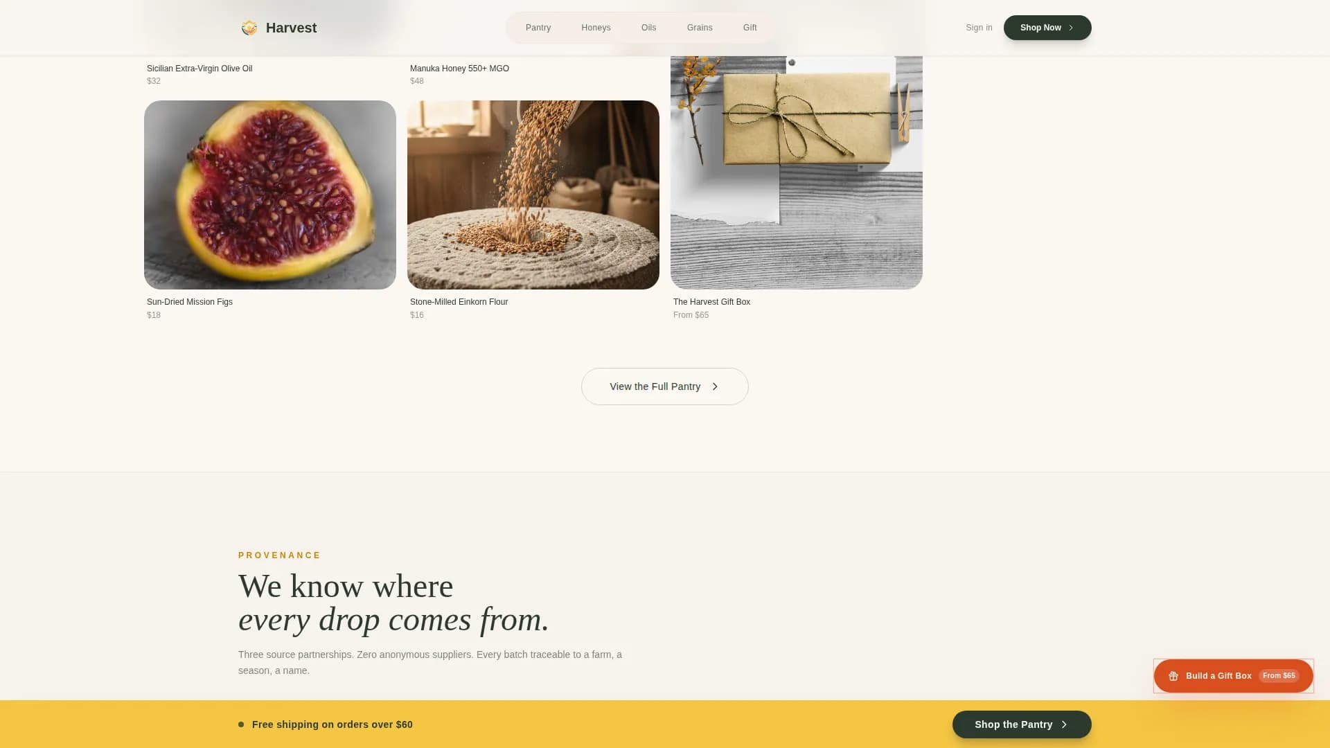 Harvest — Curated Organic Provisions Landing Page Template