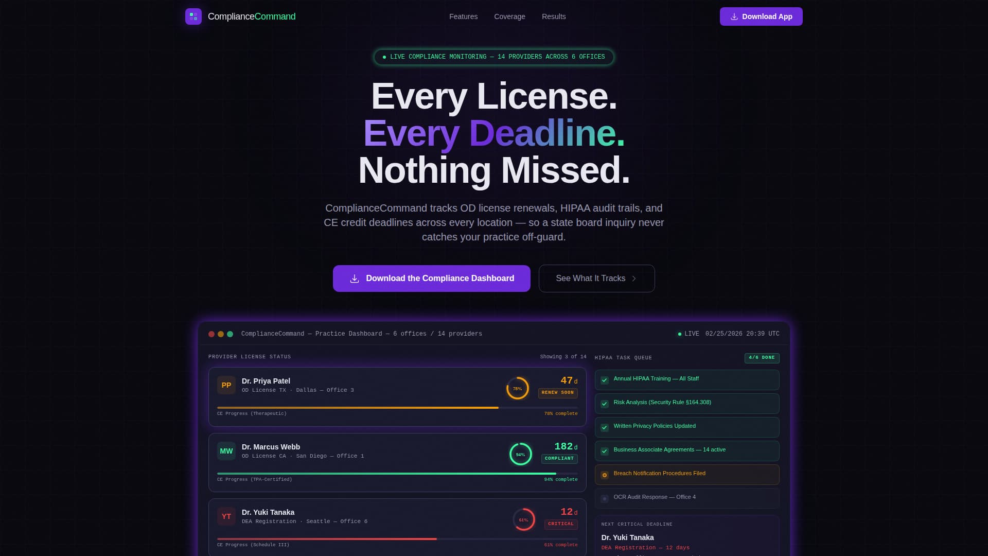 Comply - Powerful Optometry Compliance Landing Page Template