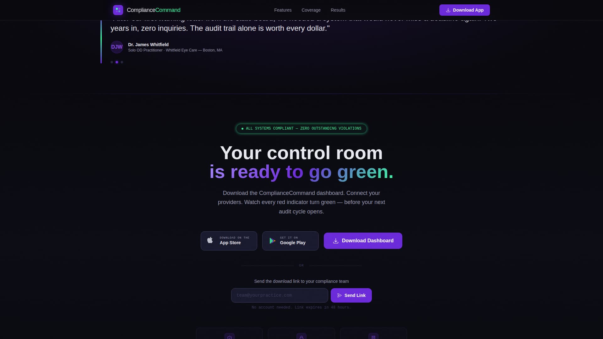 Comply - Powerful Optometry Compliance Landing Page Template