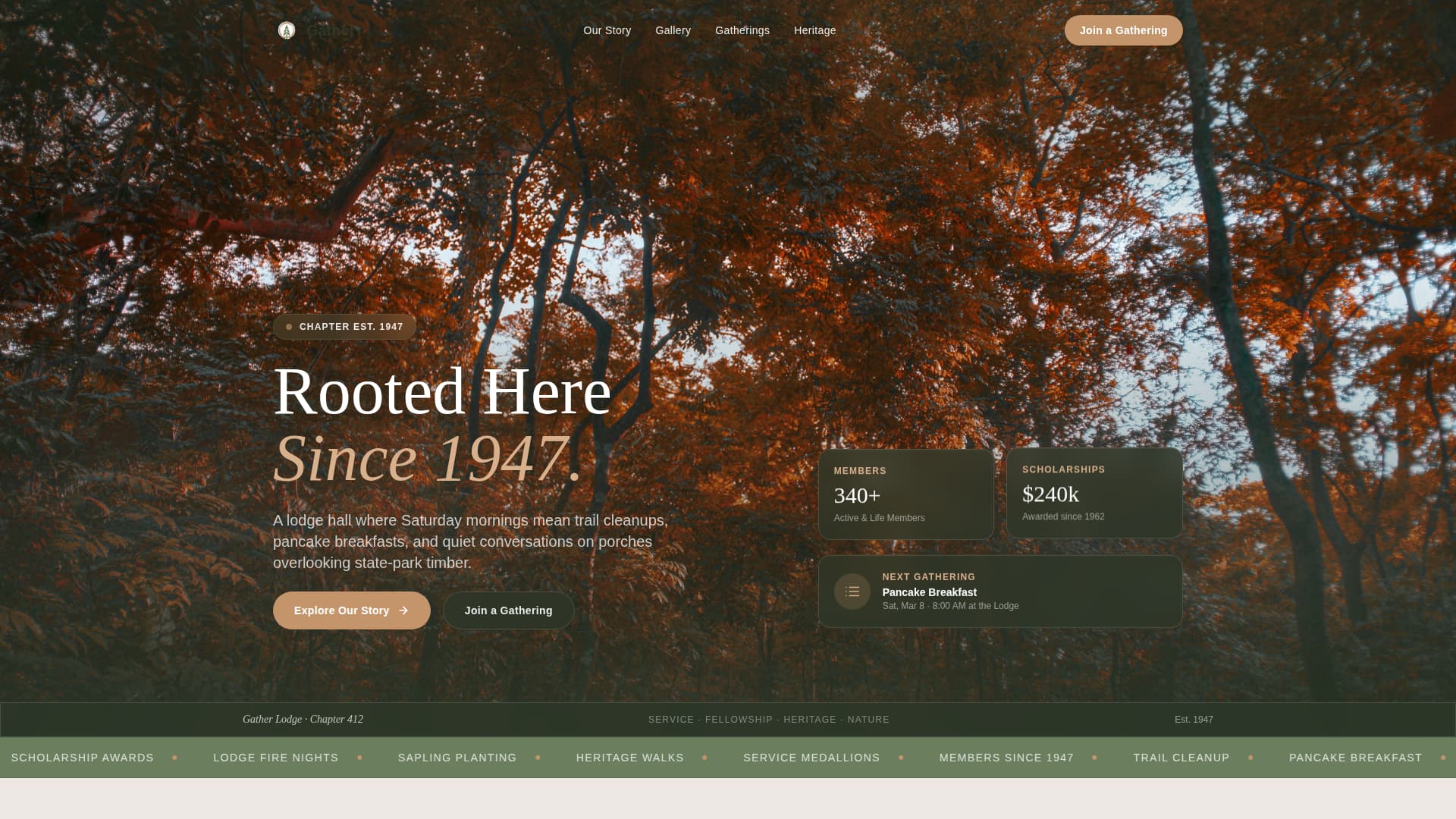 Gather - Rooted Fraternal Landing Page Template
