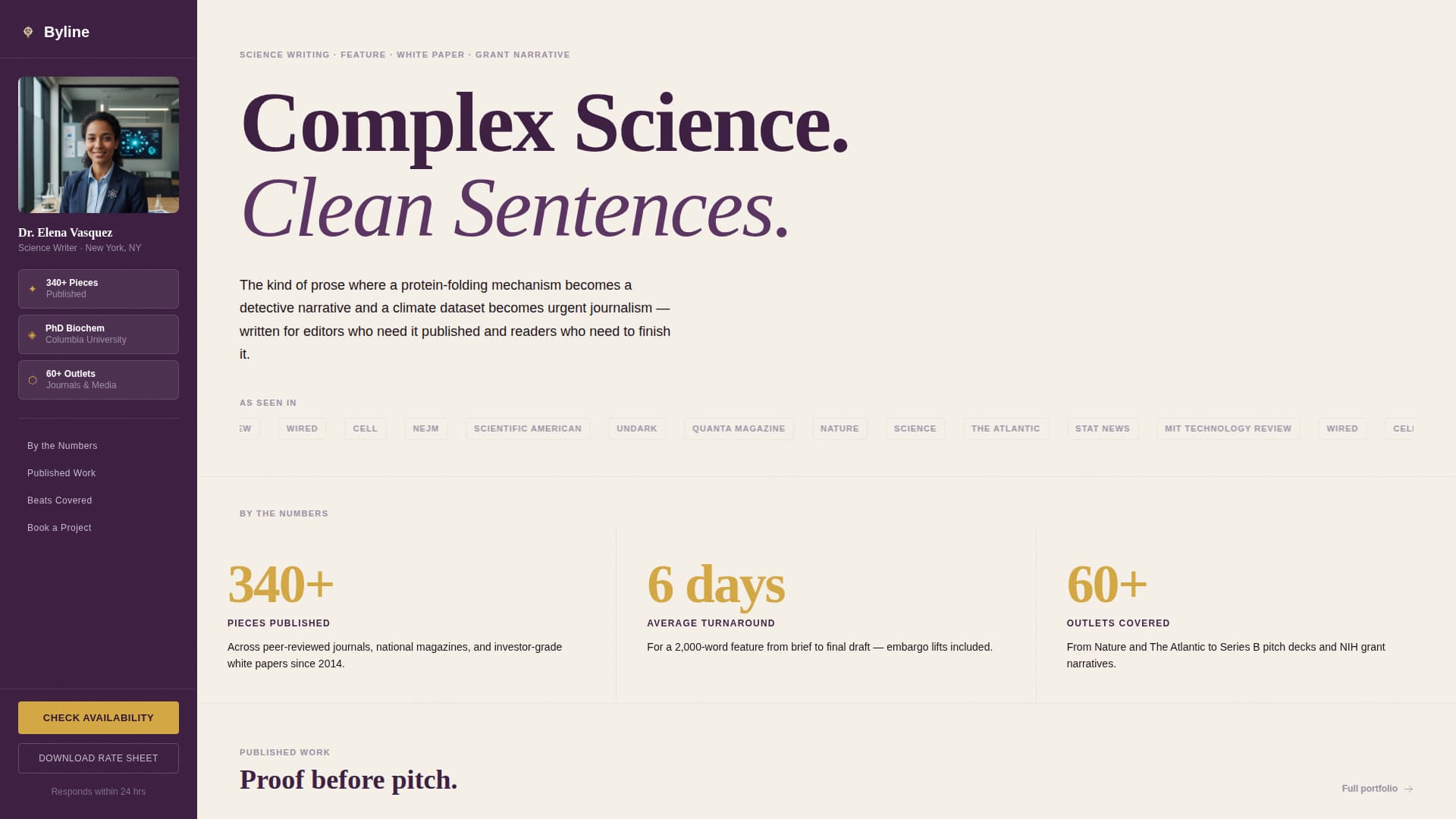 Byline — Trusted Science Writing Landing Page Template