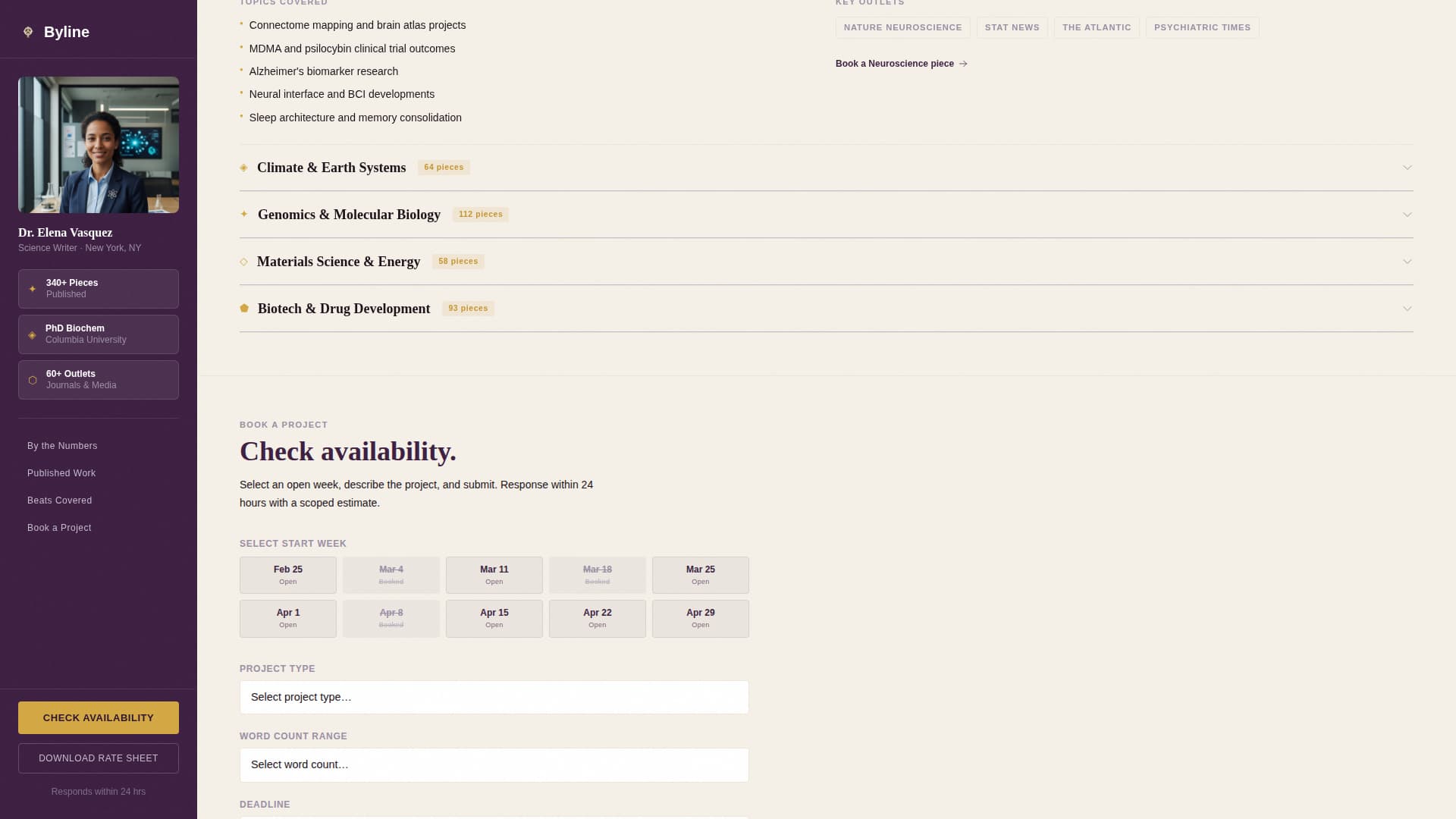 Byline — Trusted Science Writing Landing Page Template