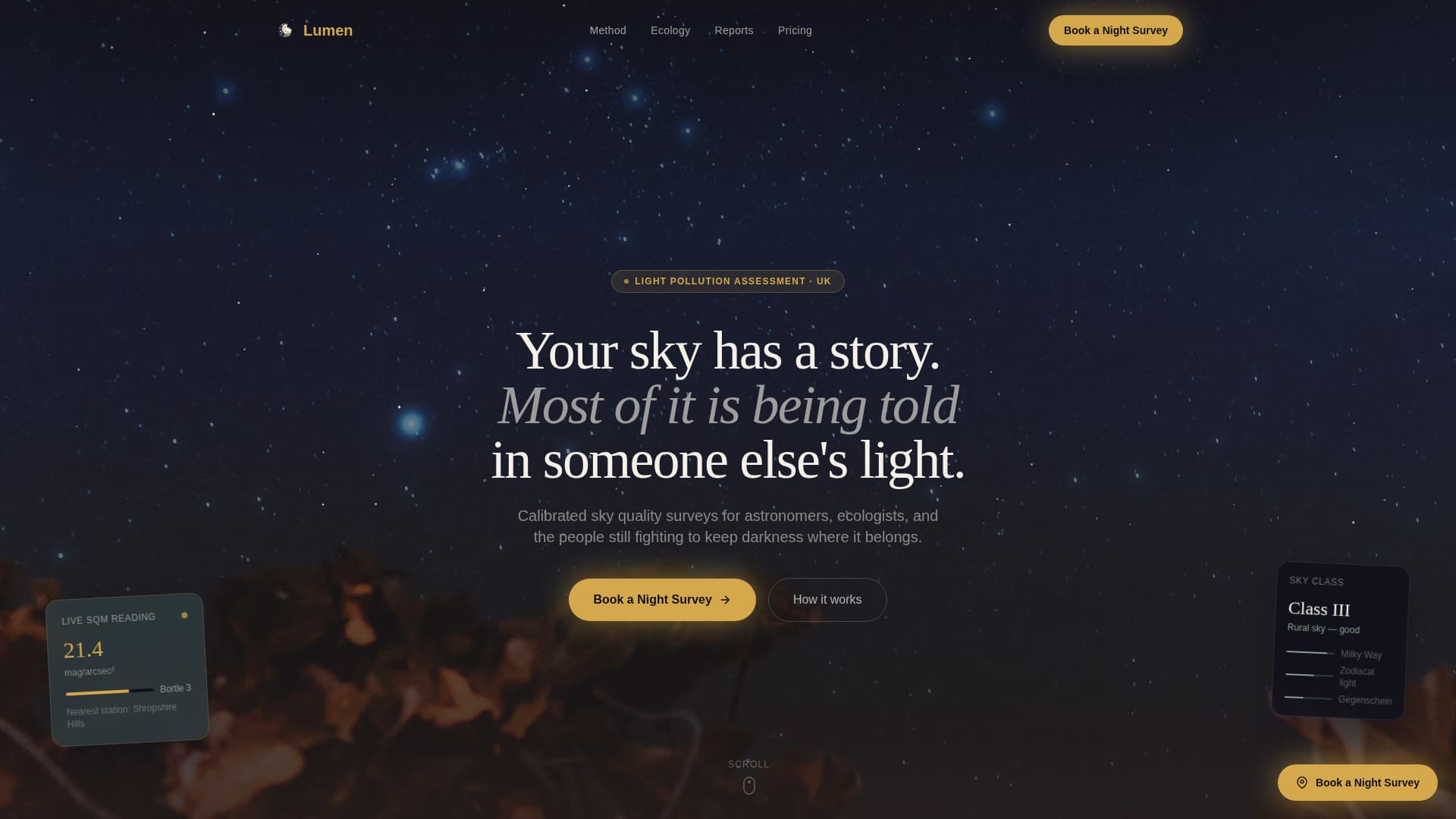 Lumen - Immersive Light Pollution Assessor Landing Page Template