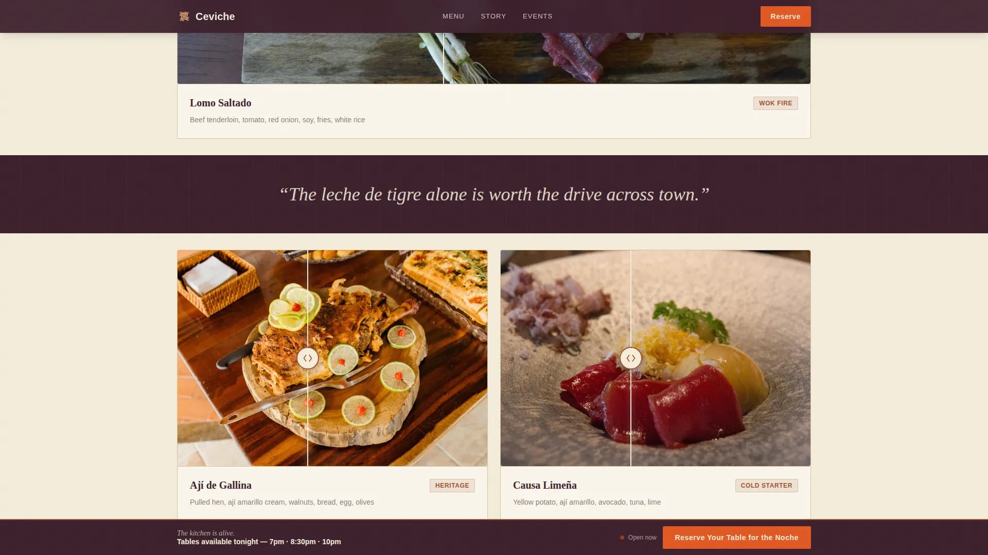 Aji — Premium Peruvian Restaurant Landing Page Template