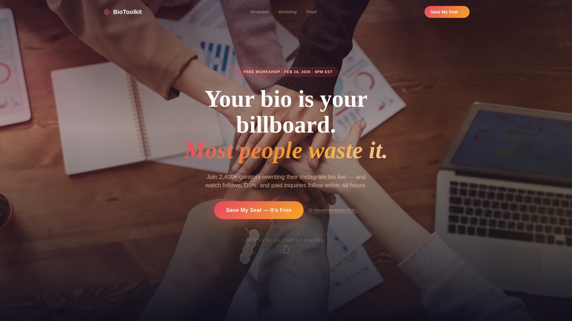 Biotoolkit - Cinematic Instagram Landing Page Template