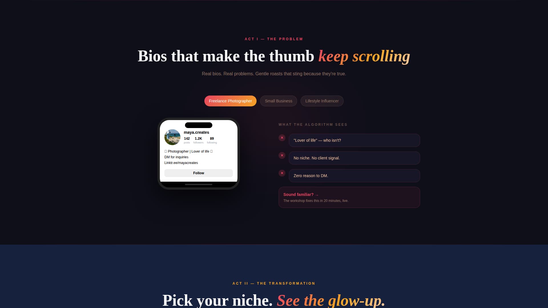 Biotoolkit - Cinematic Instagram Landing Page Template