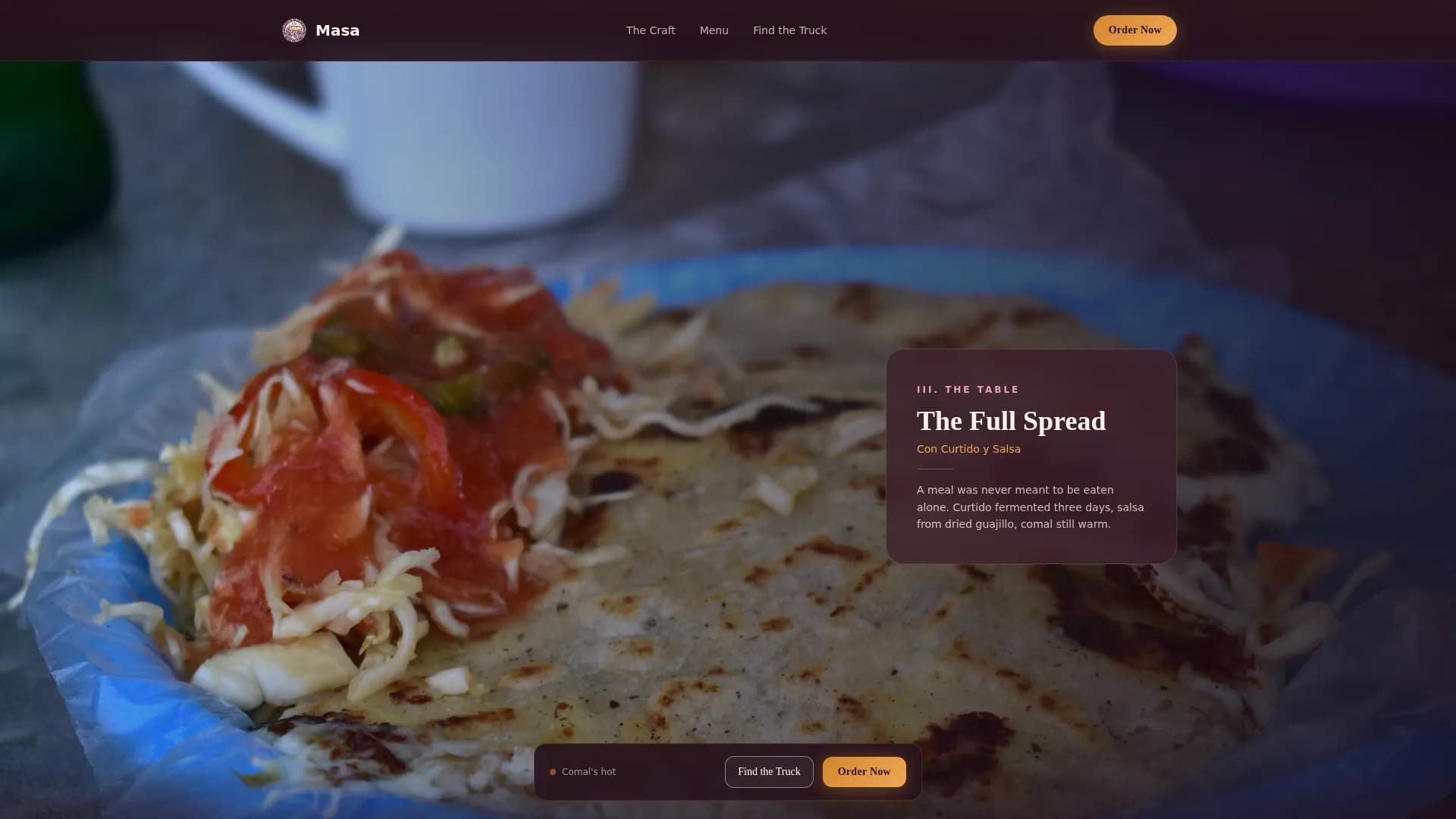 Masa - Authentic Pupuseria Craft Landing Page Template