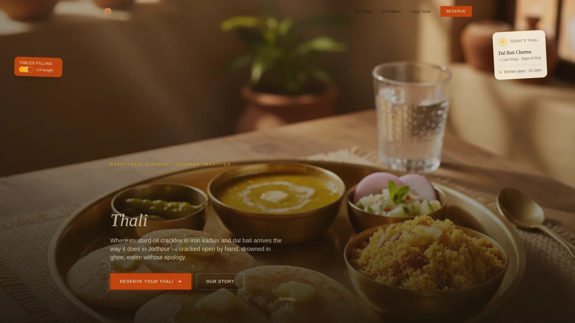 Thali — Vibrant Rajasthani Reservation Landing Page Template
